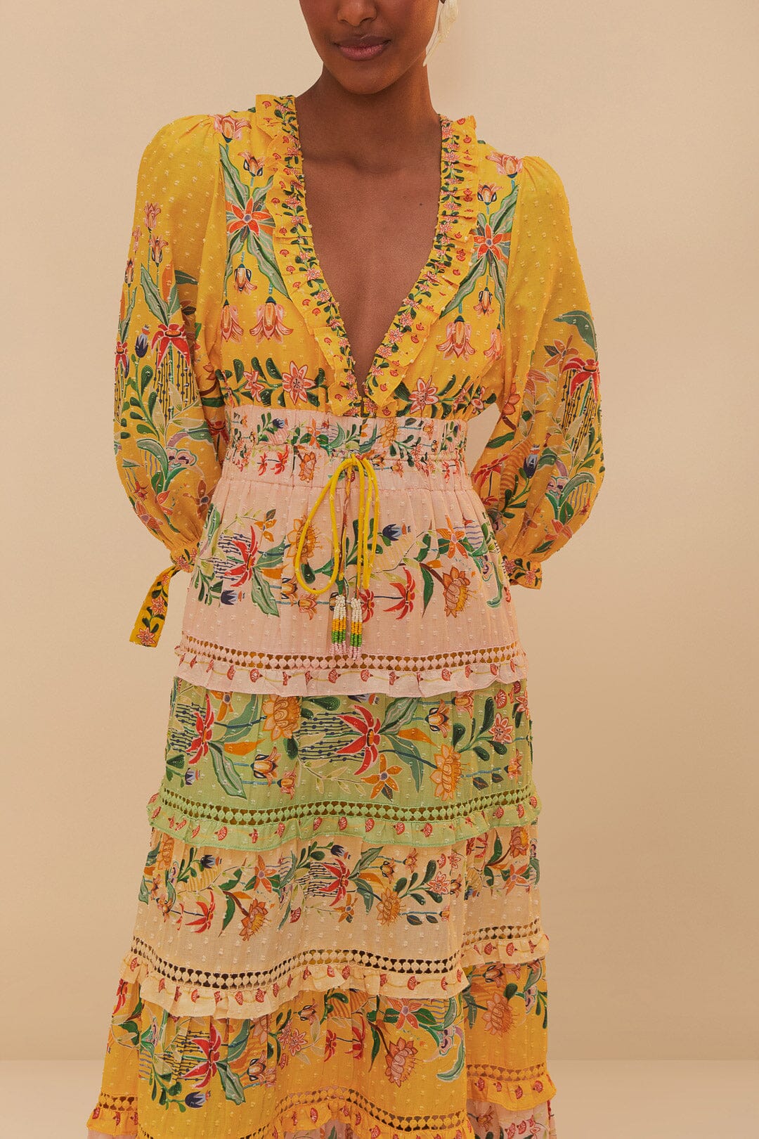 Maxi Vestido de Manga Larga con Mezcla de Flores Delicadas