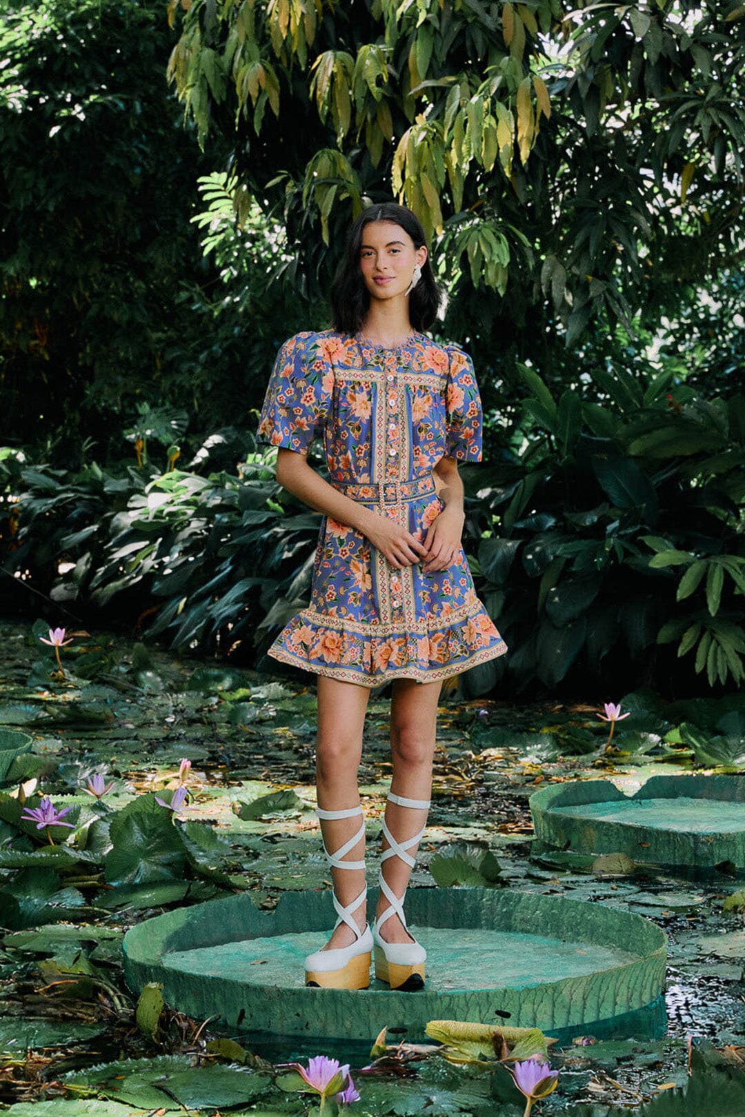 Minivestido de algodón orgánico Superbloom Tapestry azul