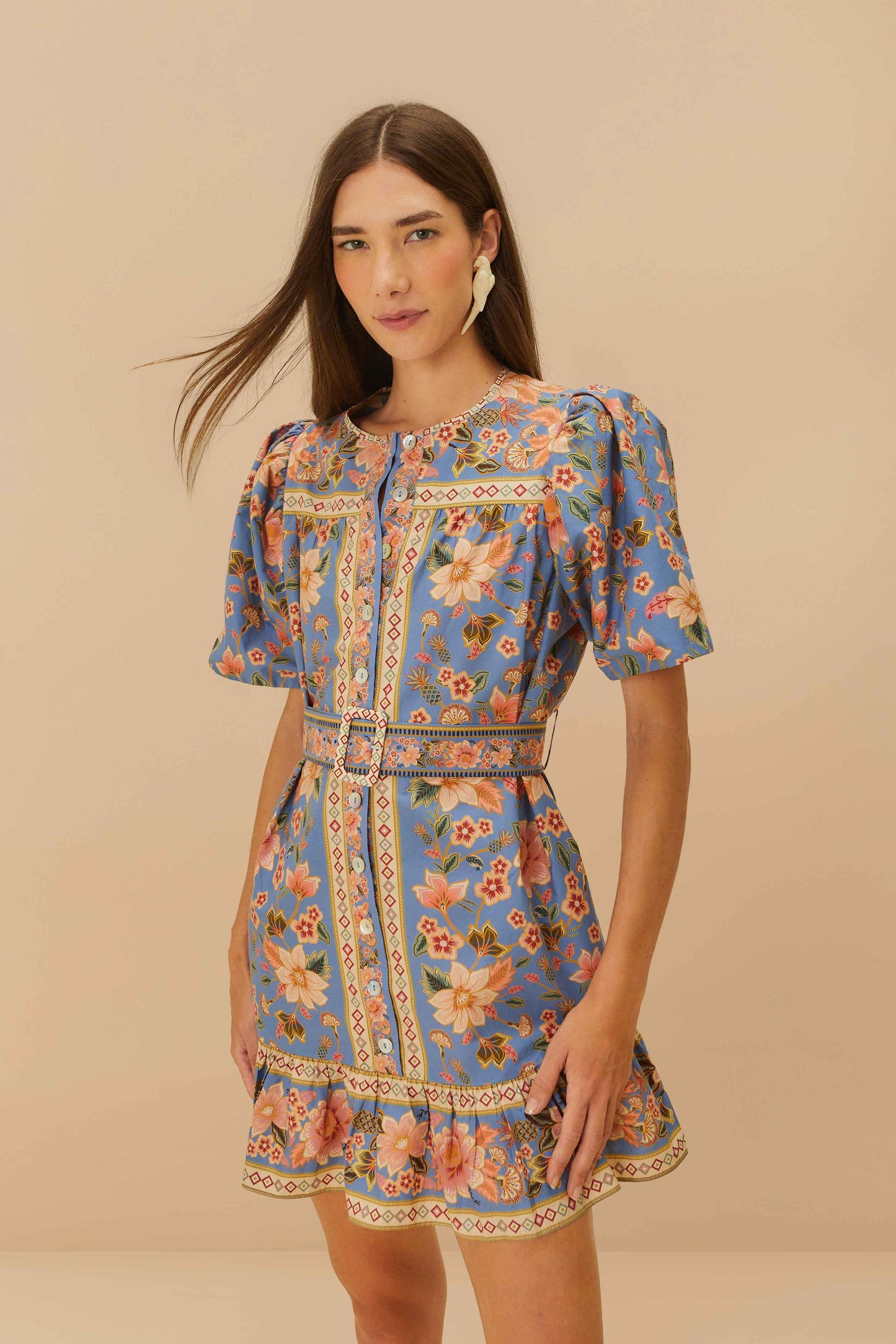 Minivestido de algodón orgánico Superbloom Tapestry azul