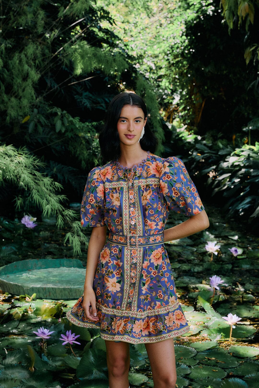 Minivestido de algodón orgánico Superbloom Tapestry azul
