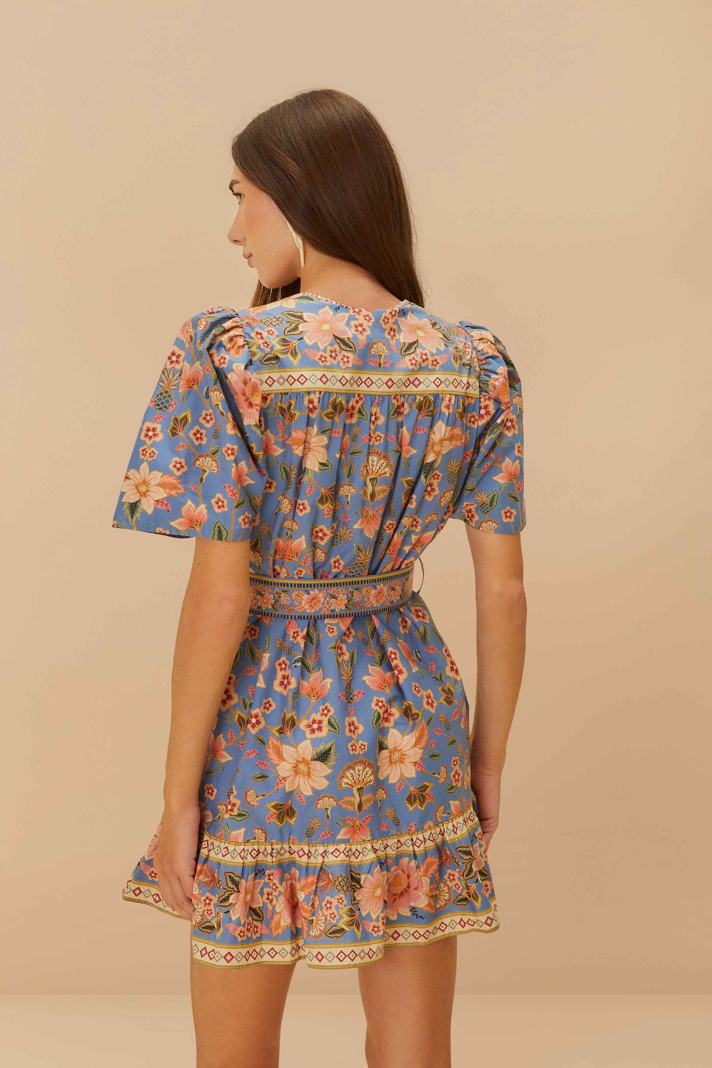 Minivestido de algodón orgánico Superbloom Tapestry azul