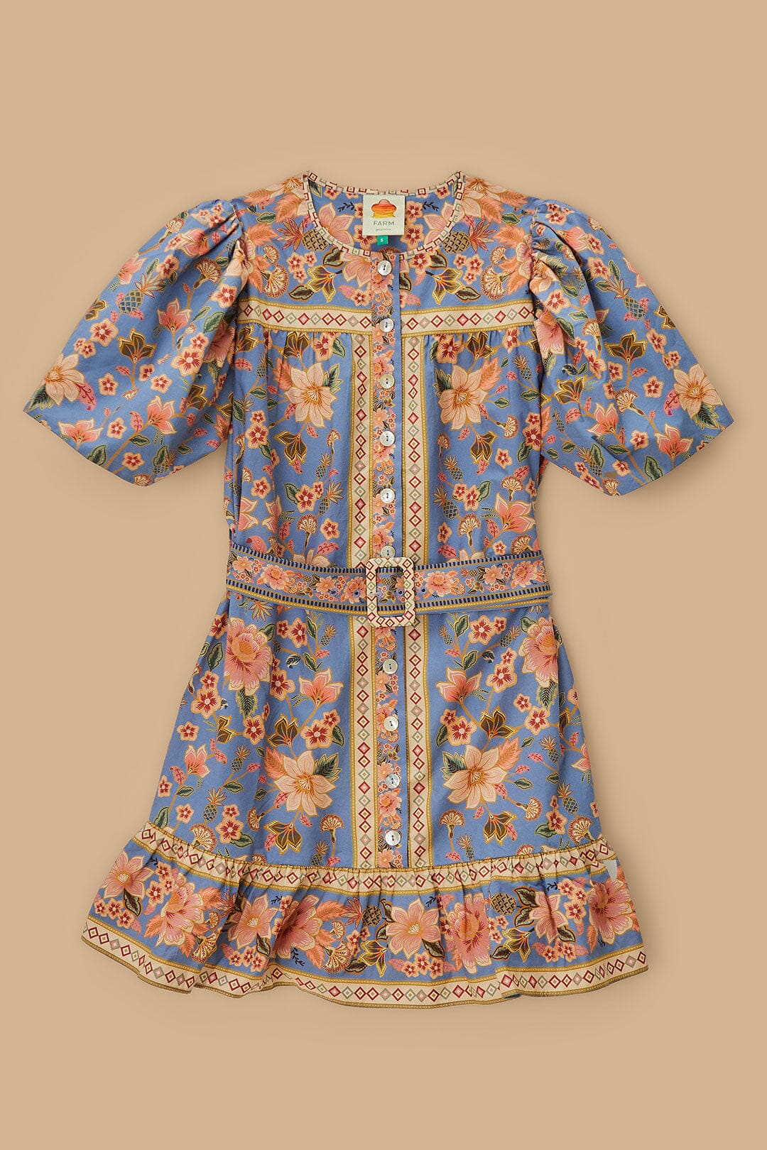 Minivestido de algodón orgánico Superbloom Tapestry azul