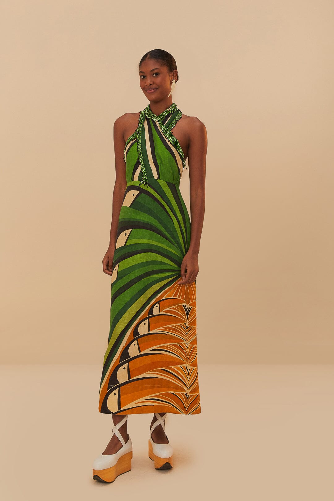Tucán verde LENZING™ ECOVERO™ Euroflax™ Maxi Vestido