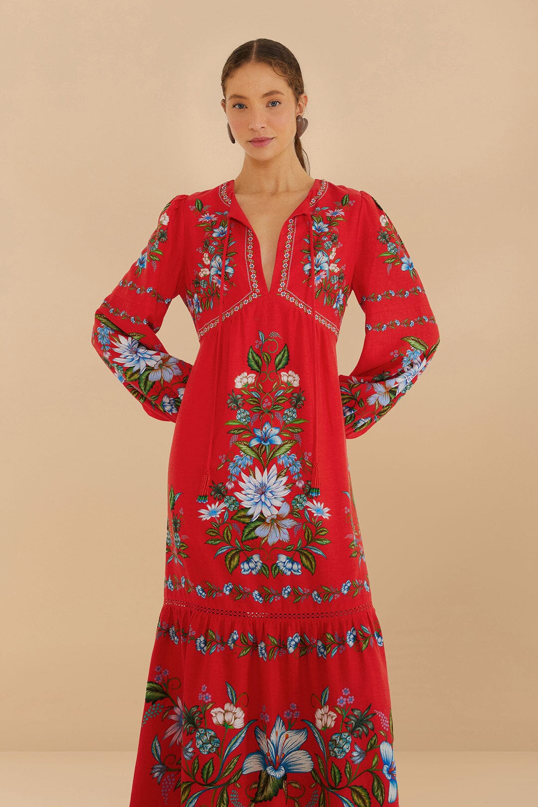 Ramo de flores dulces rojas LENZING™ ECOVERO™ Euroflax™ Vestido Midi