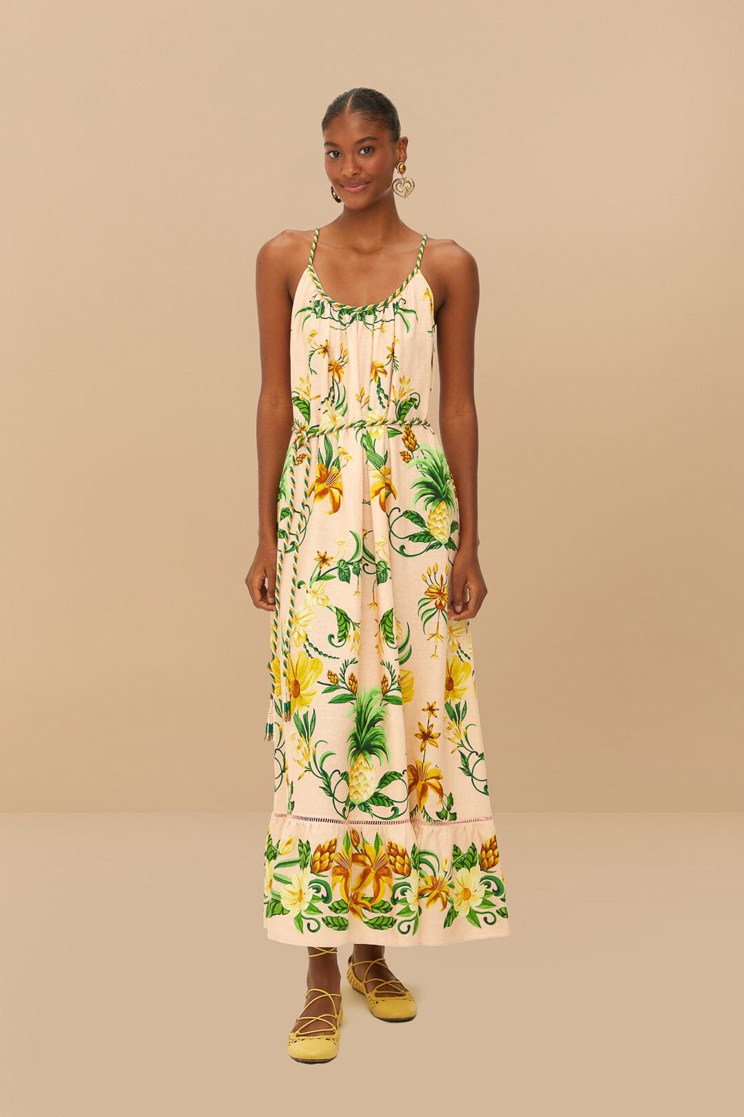 Belleza botánica rosa LENZING™ ECOVERO™ Euroflax™ Maxi Vestido