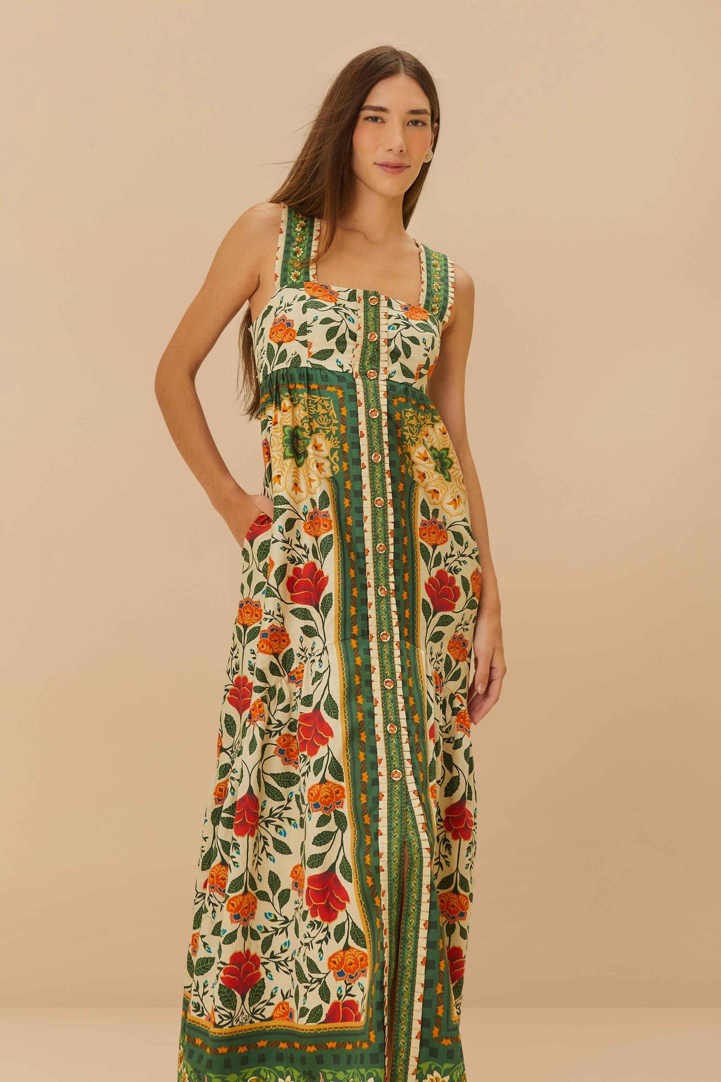 Maxivestido con lazo en la espalda y tapicería Sand Garden