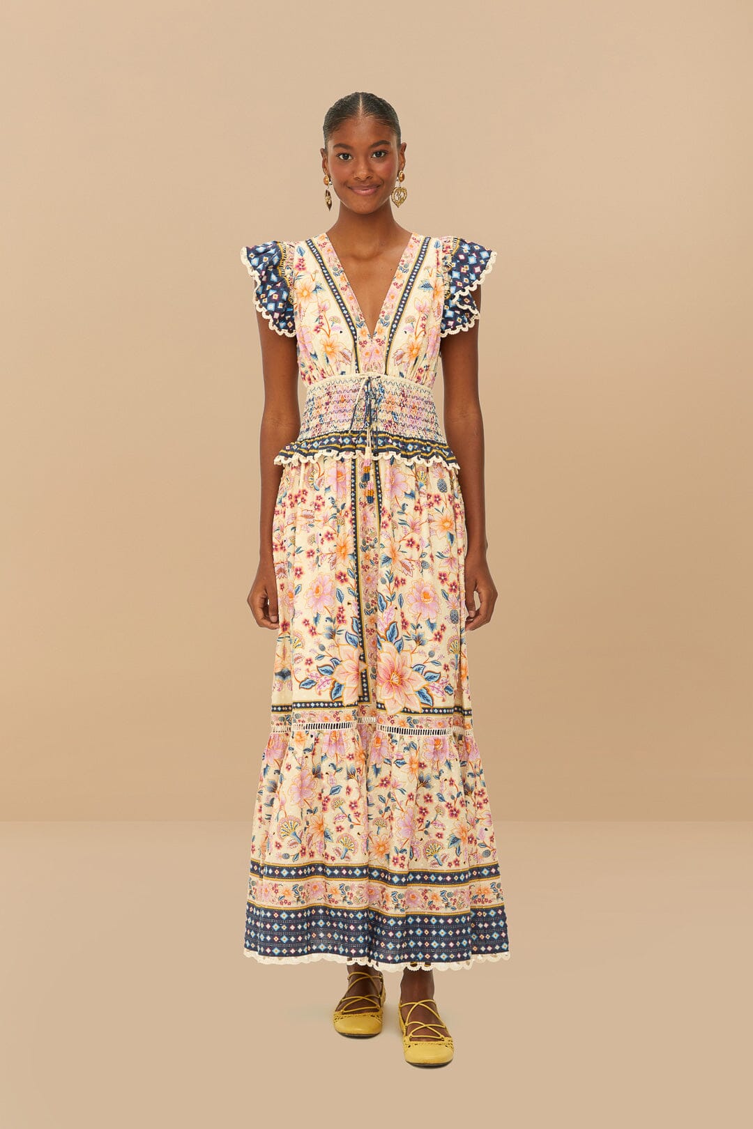 Maxivestido Tapicería Superbloom Crema