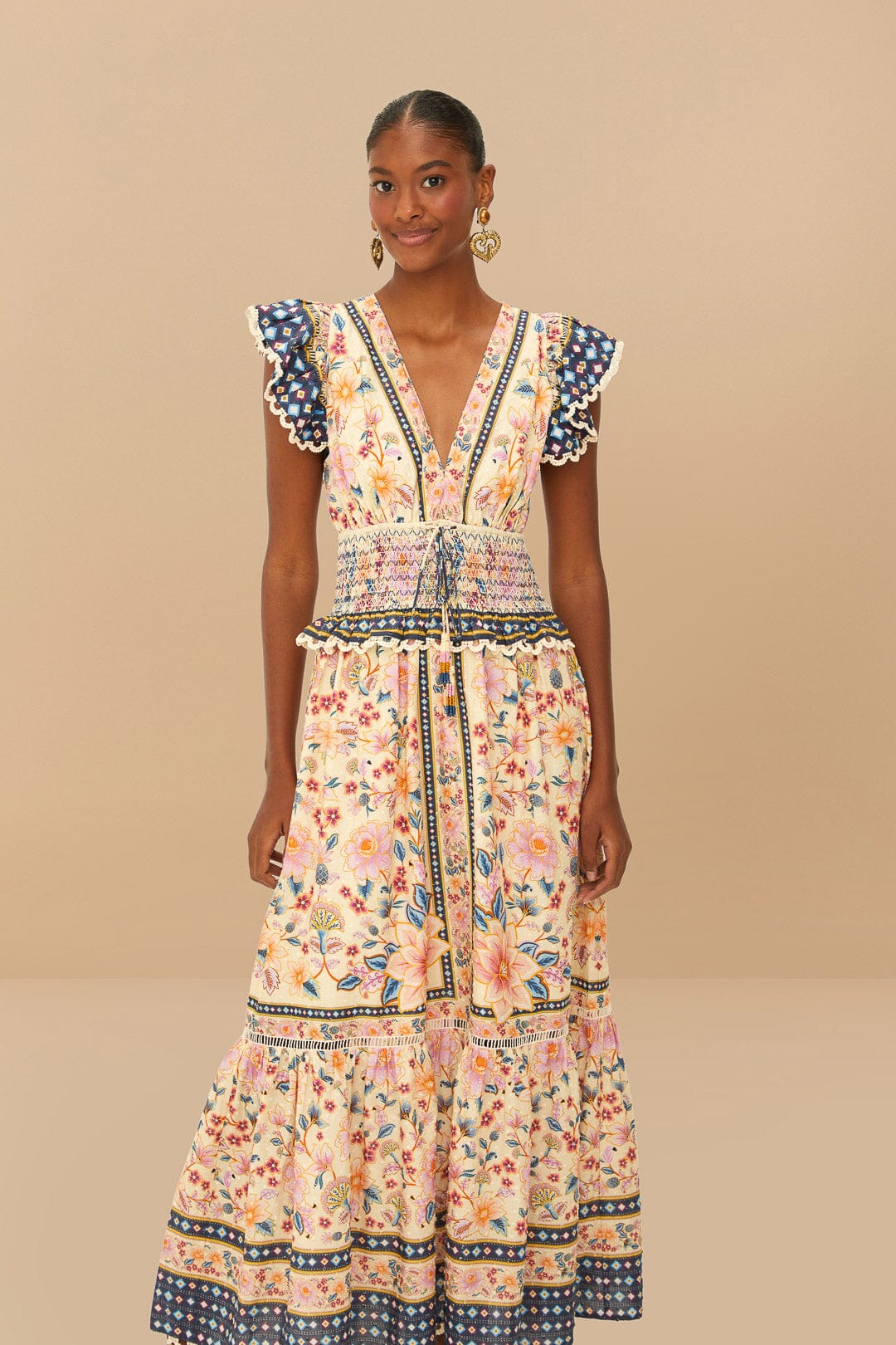 Maxivestido Tapicería Superbloom Crema
