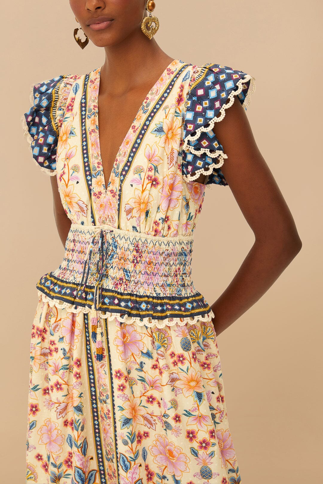 Maxivestido Tapicería Superbloom Crema