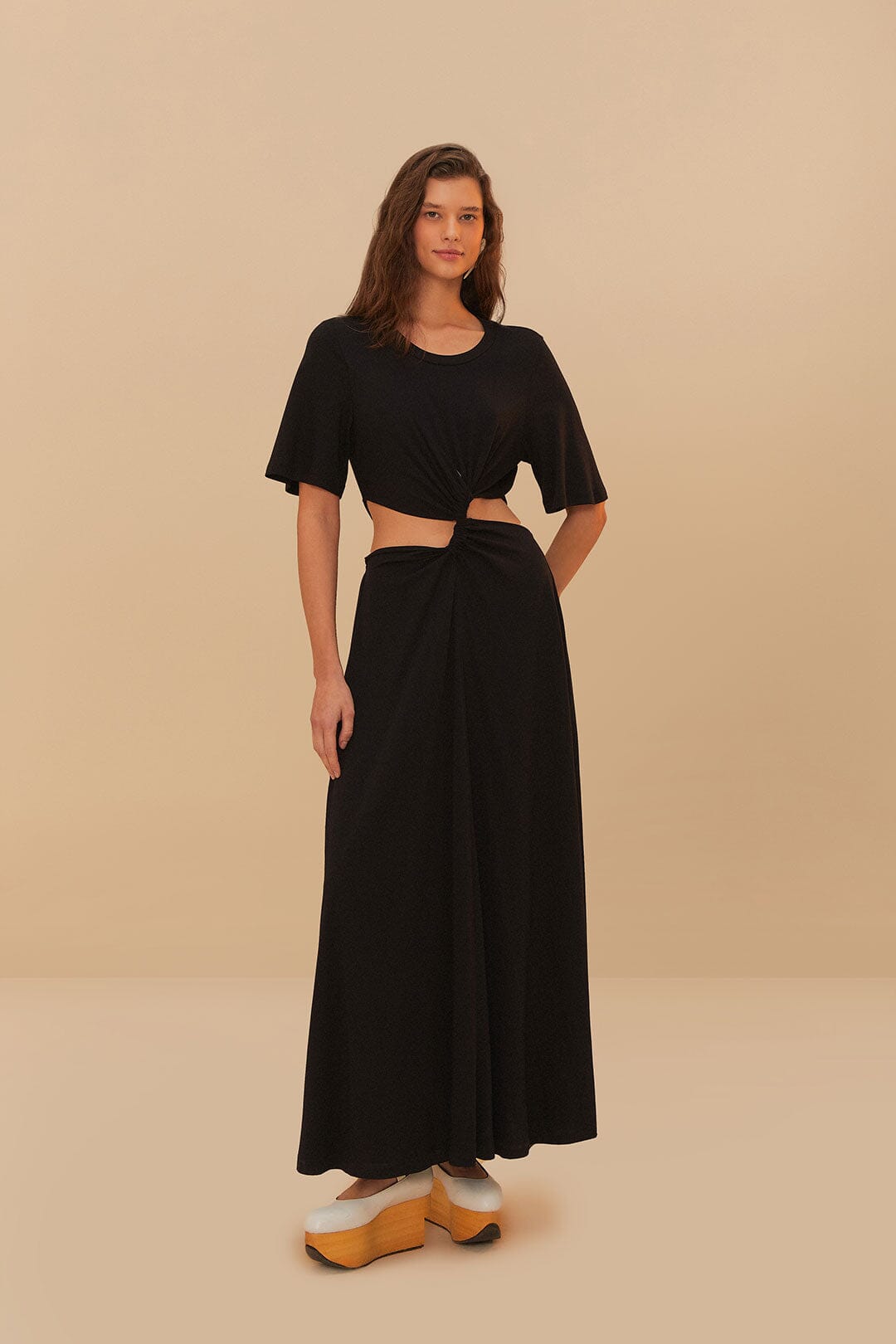 Black Cut-Out Short Sleeve Midi Dress