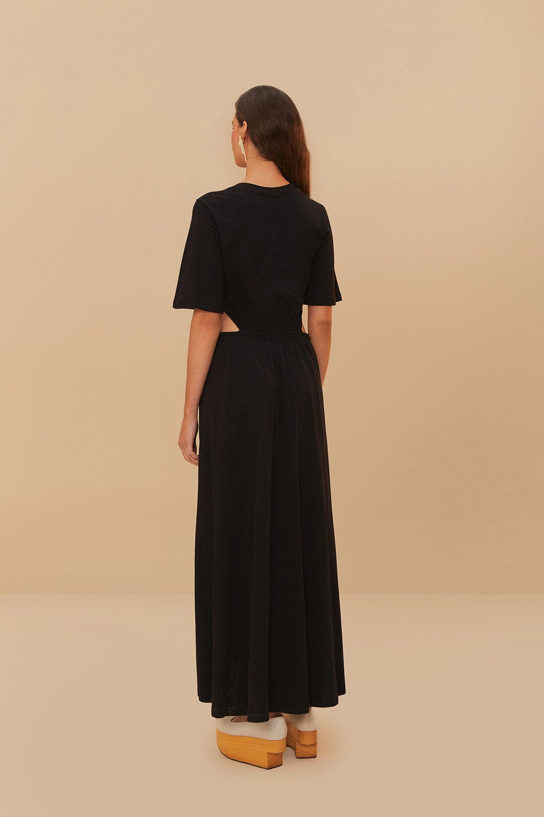 Black Cut-Out Short Sleeve Midi Dress