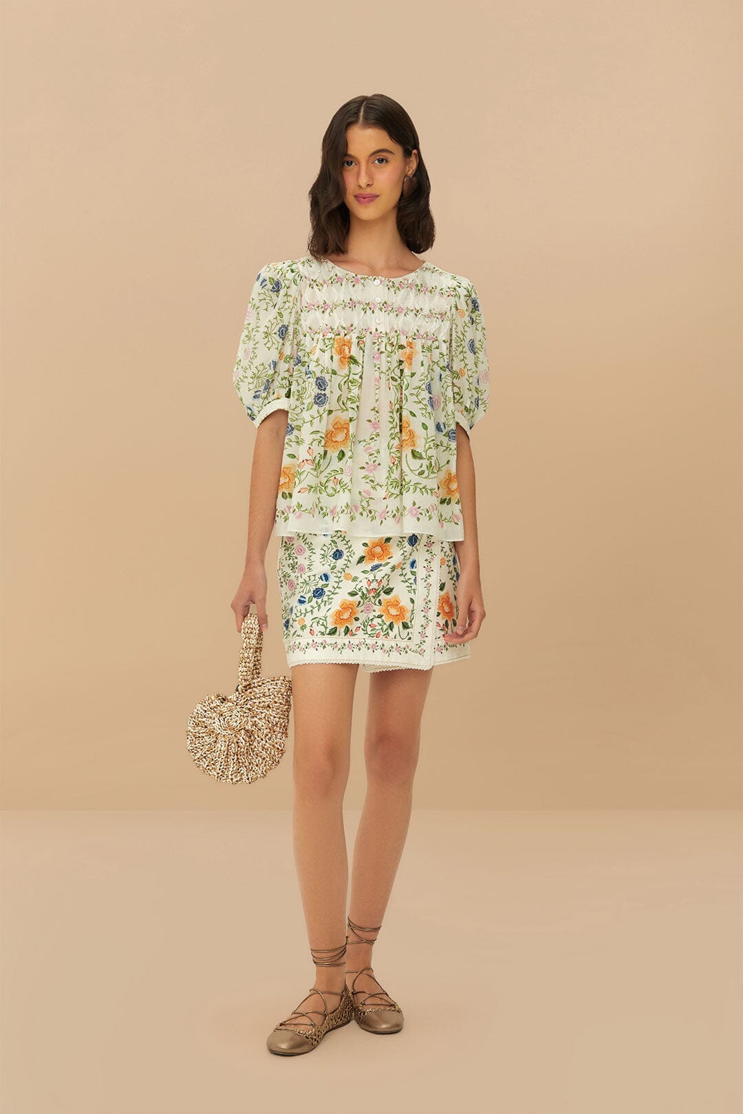 Minifalda Folk Floral Off-White