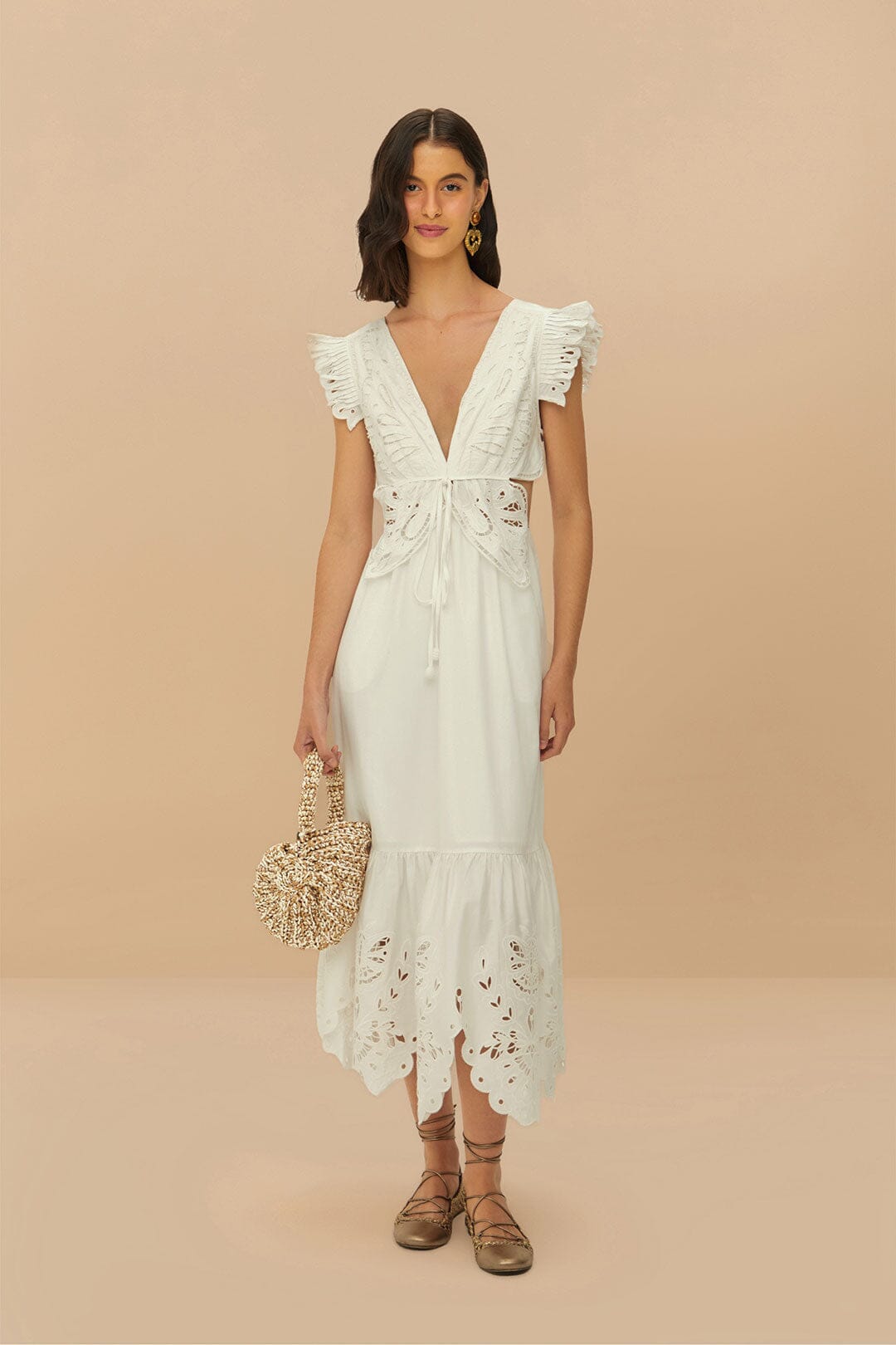 Vestido Midi Off-White Butterfly Richelieu