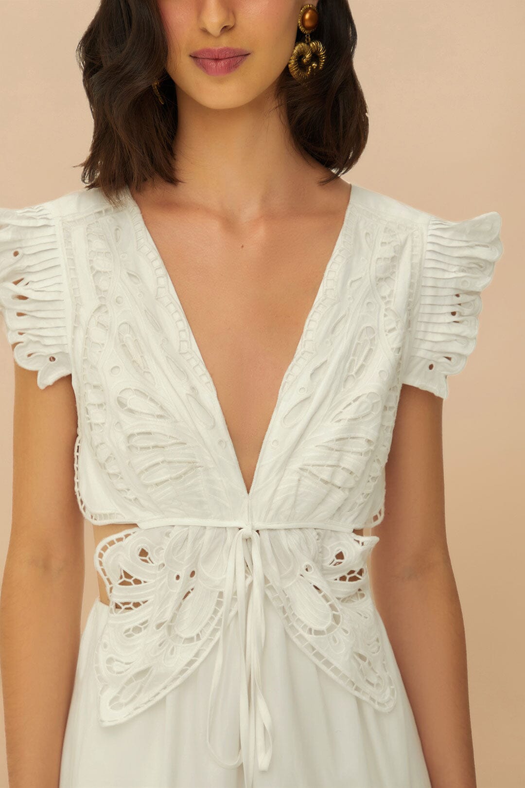 Vestido Midi Off-White Butterfly Richelieu