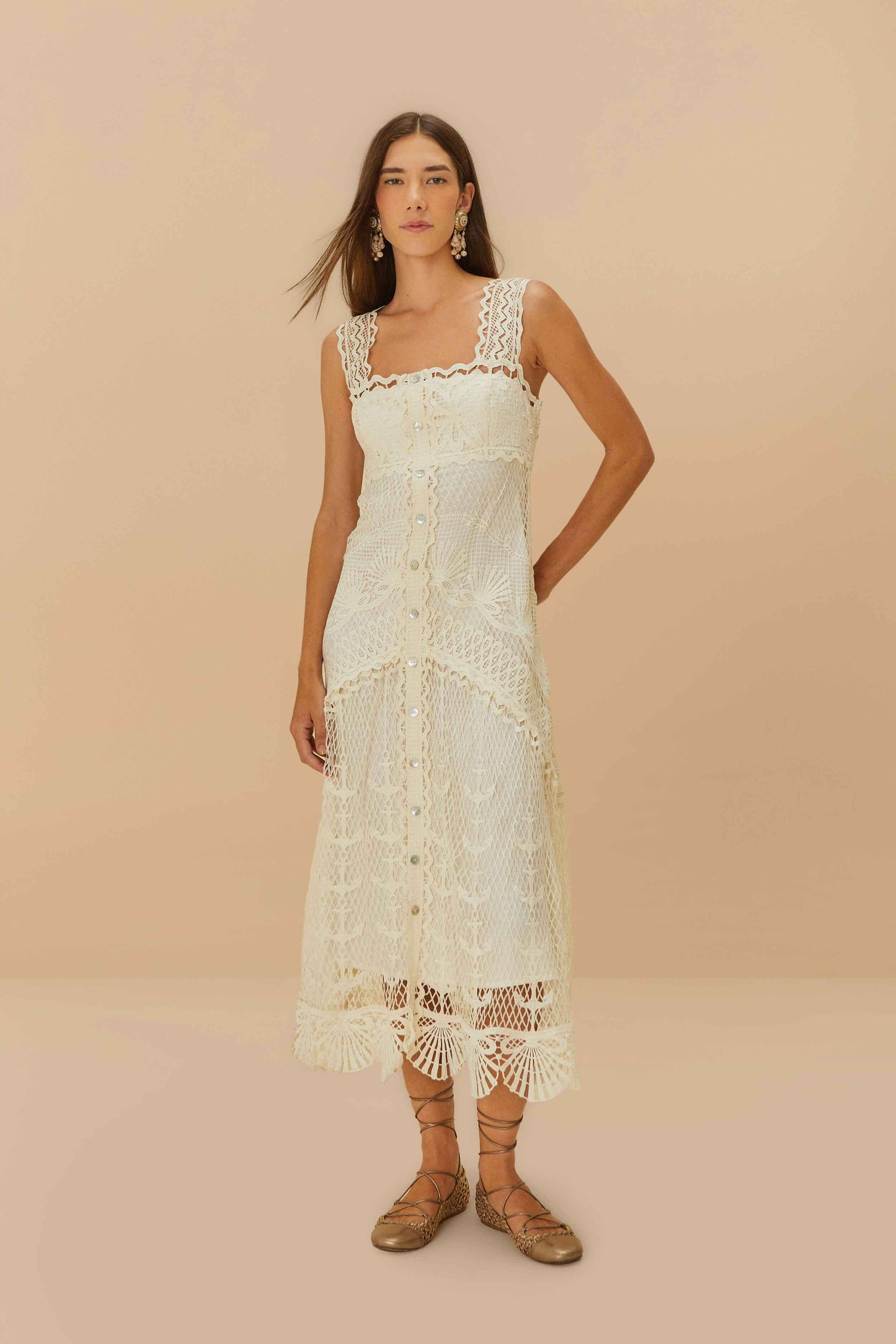 Maxi Vestido Off-White Nautical Guipure