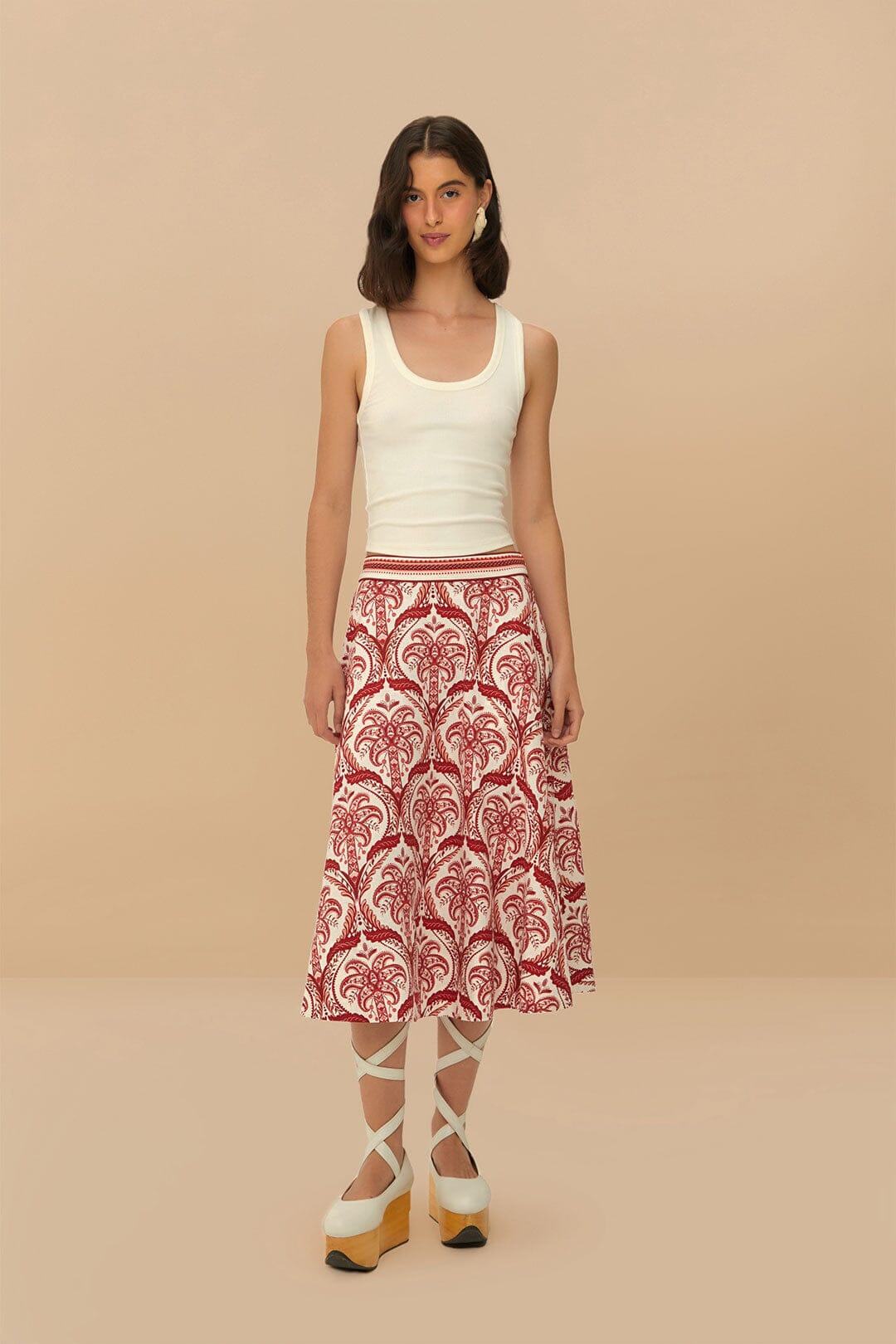 Off-White Tropical Cameo LENZING™ ECOVERO™ Euroflax™ Falda Midi