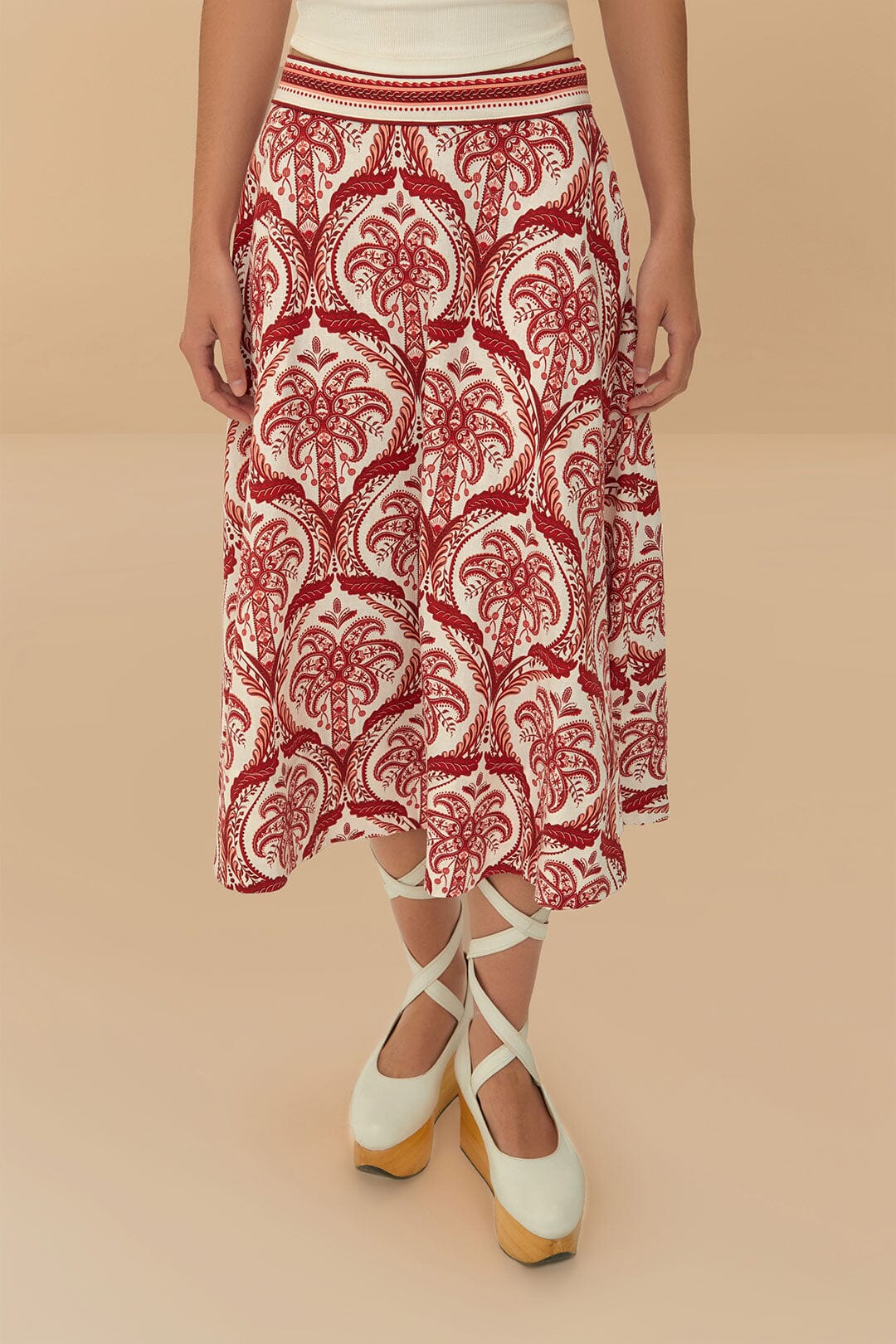 Off-White Tropical Cameo LENZING™ ECOVERO™ Euroflax™ Falda Midi