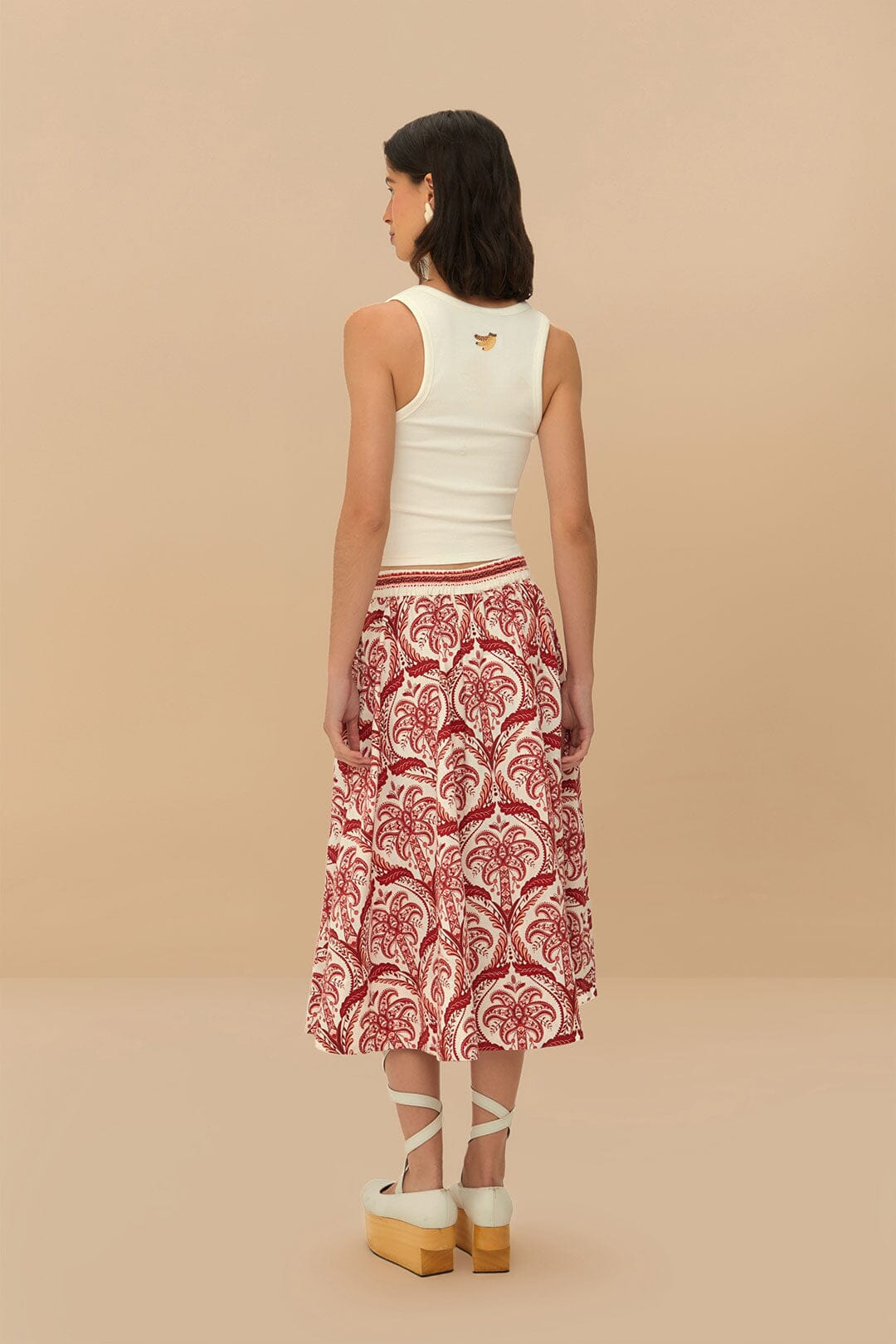 Off-White Tropical Cameo LENZING™ ECOVERO™ Euroflax™ Falda Midi