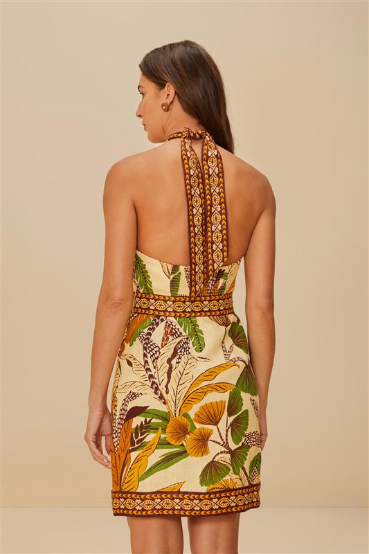 Mini Vestido Cuello Halter Foliage Sketch Sand
