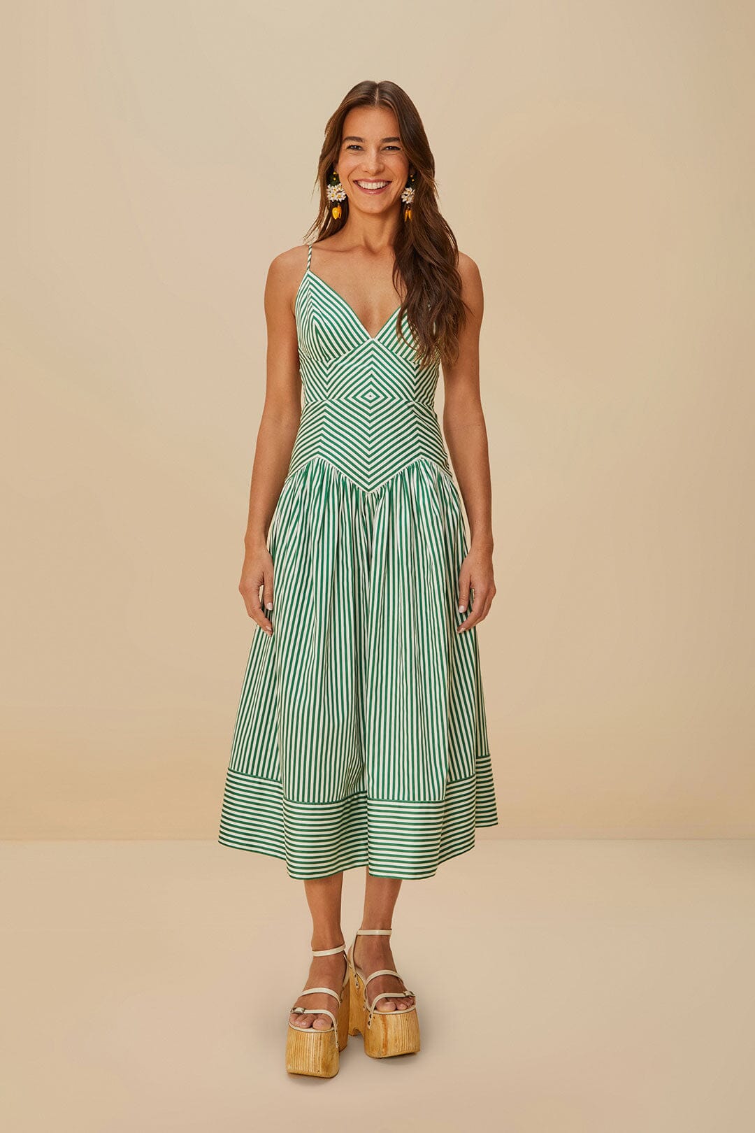 Vestido midi de algodón orgánico a rayas bicolor