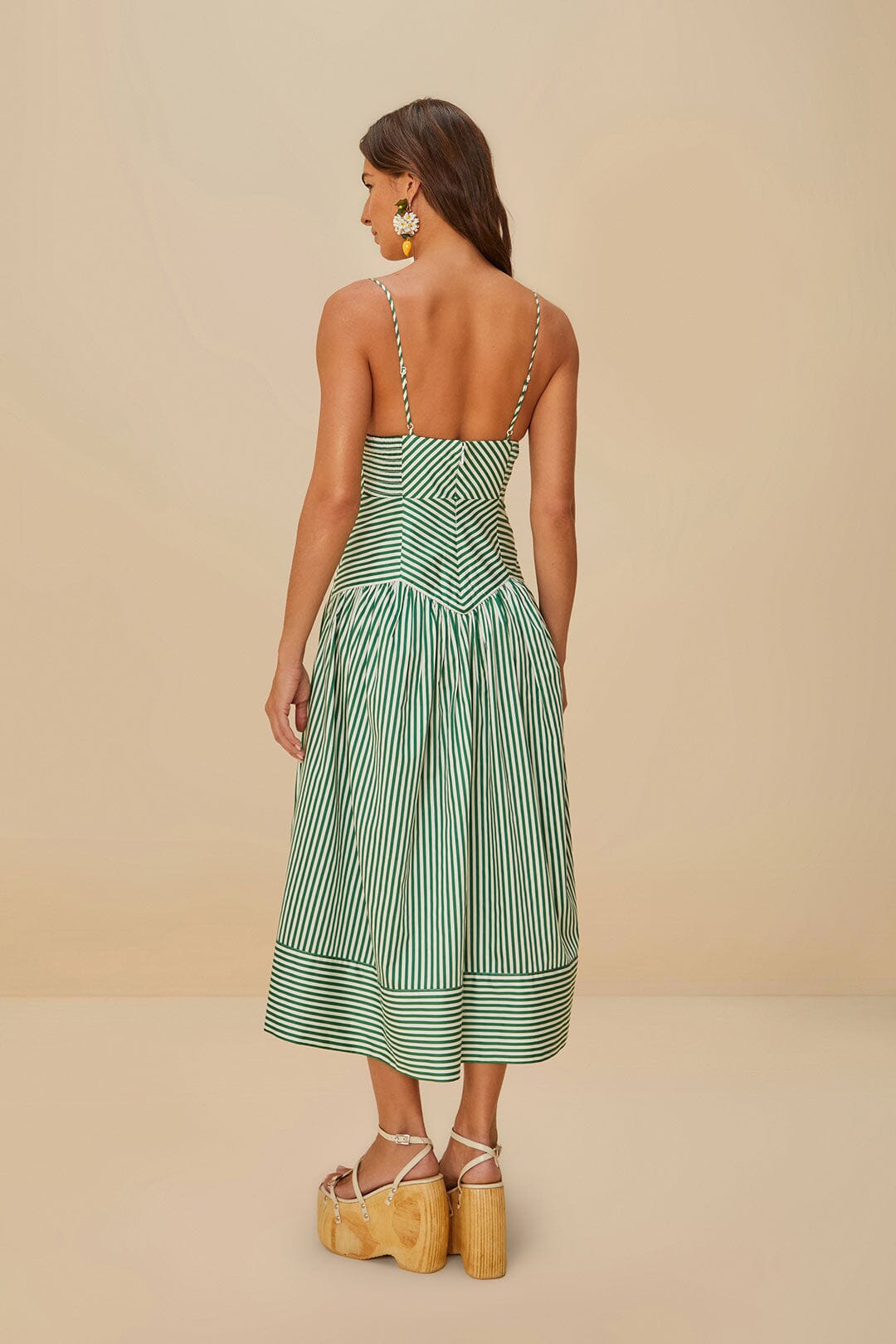 Vestido midi de algodón orgánico a rayas bicolor