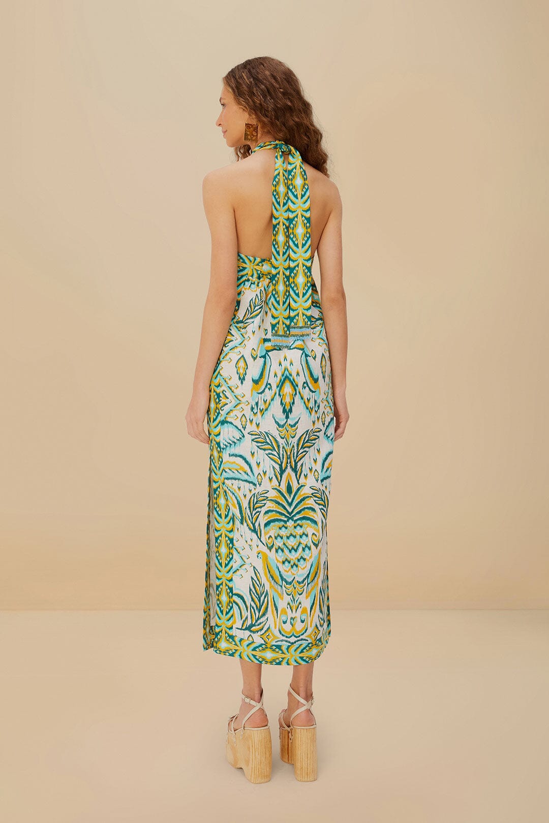 Maxi vestido de lino premium Euroflax™ con estampado tropical