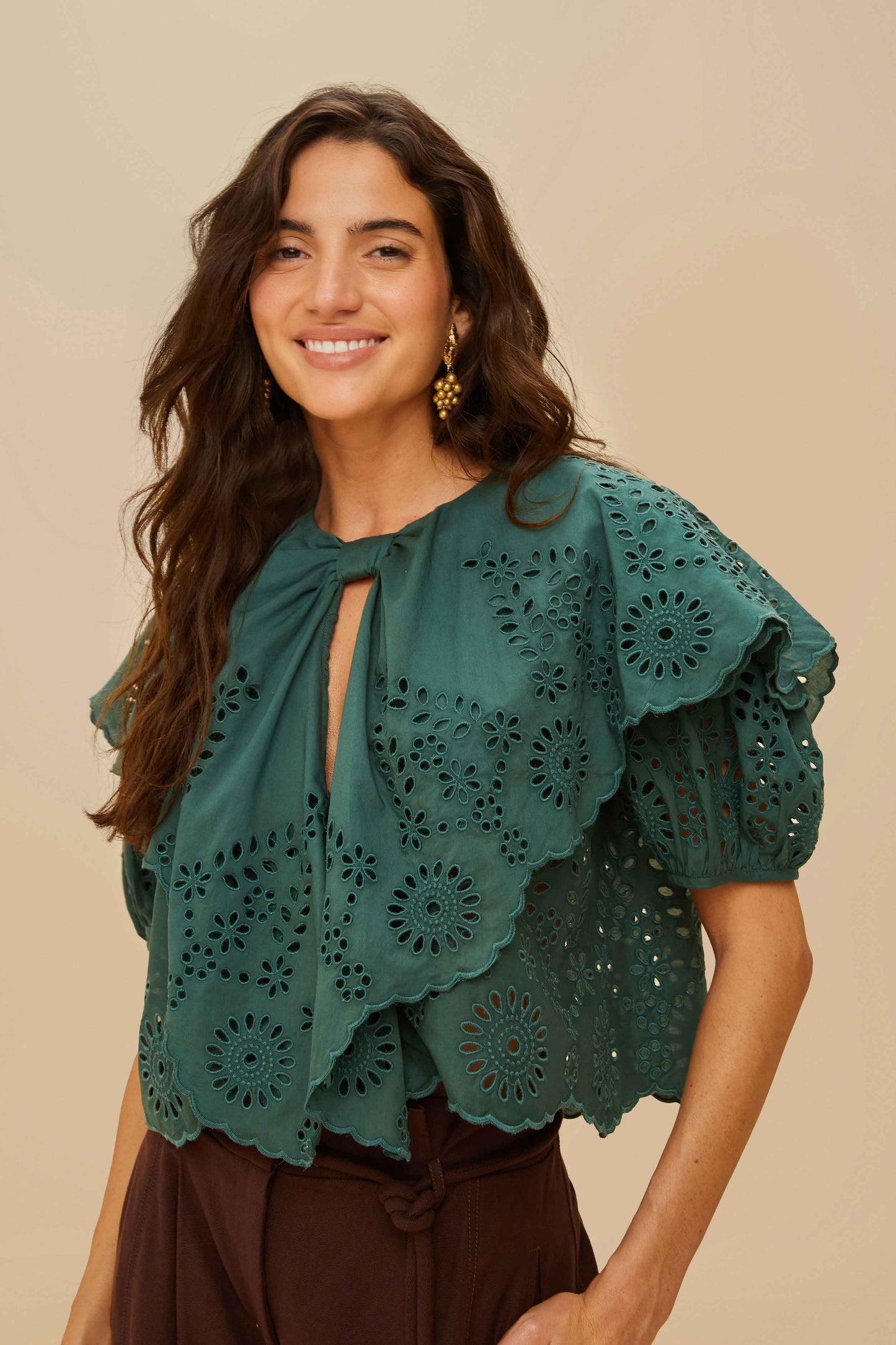 Maxi blusa de encaje verde