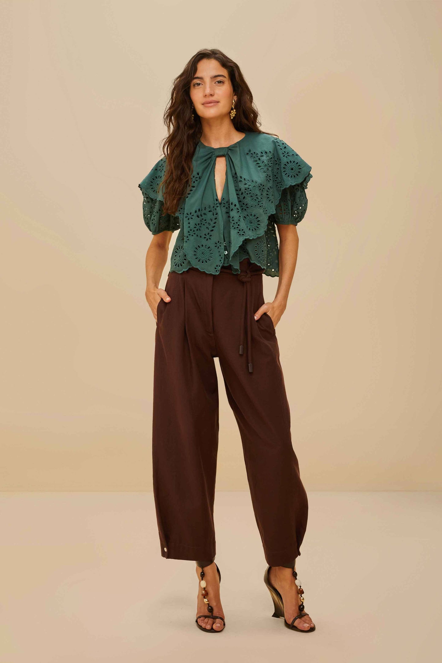 Maxi blusa de encaje verde
