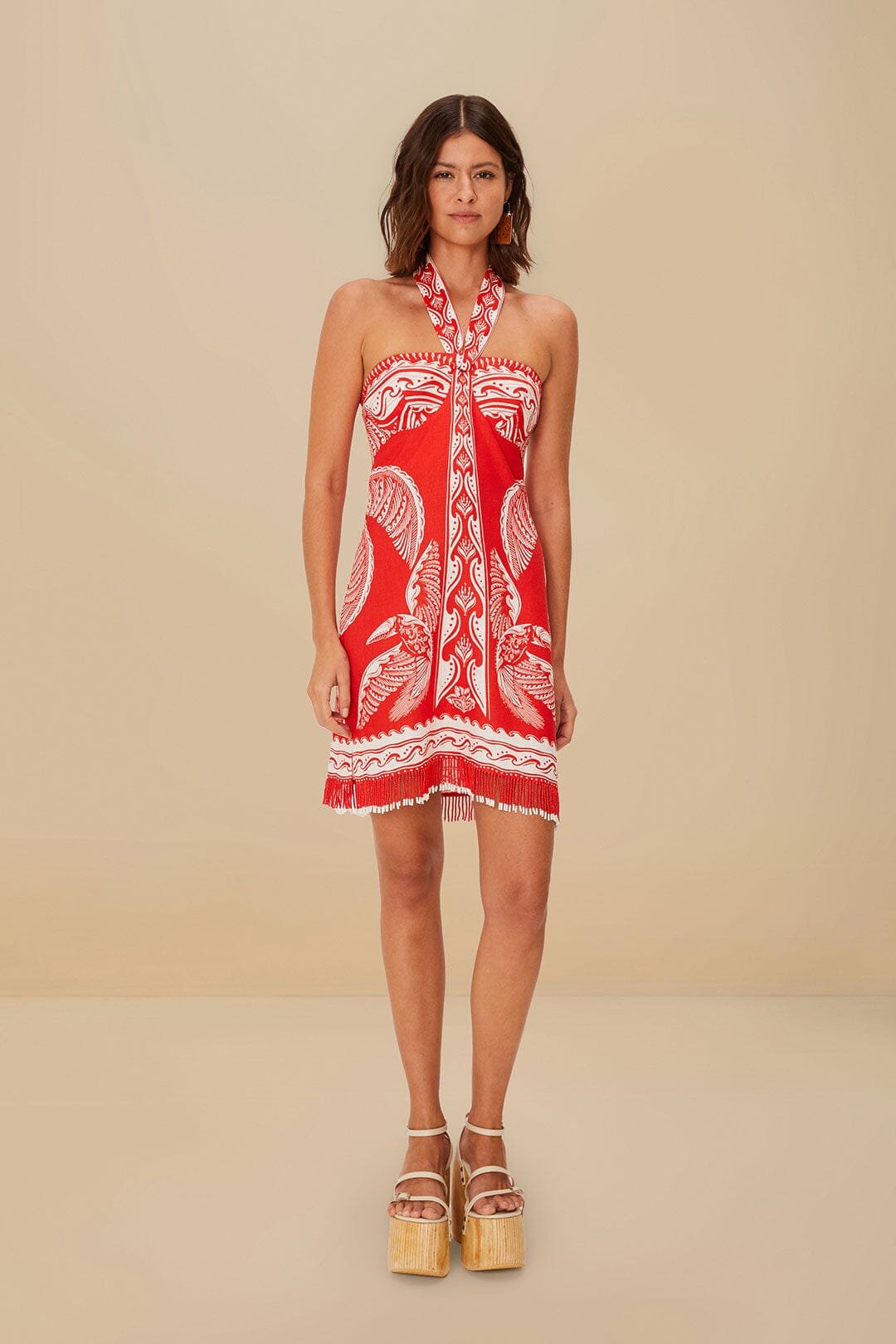Mini vestido de lino premium Euroflax™ de cocotero rojo majestuoso