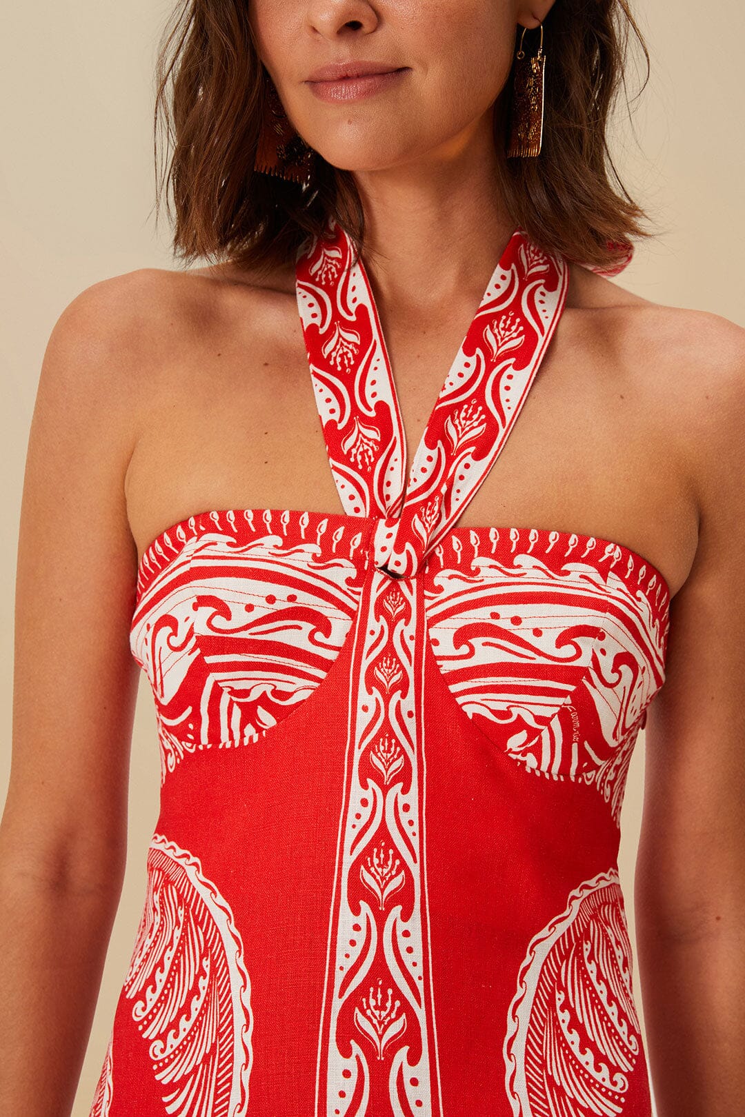 Mini vestido de lino premium Euroflax™ de cocotero rojo majestuoso