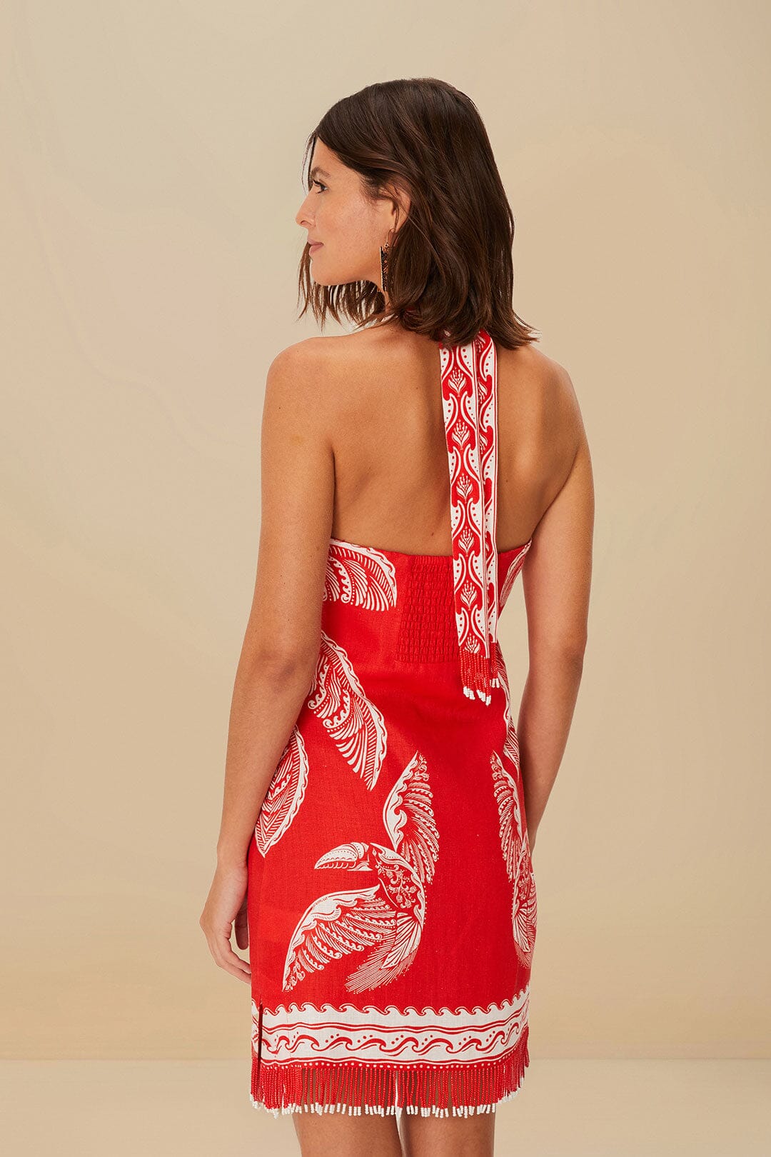 Mini vestido de lino premium Euroflax™ de cocotero rojo majestuoso
