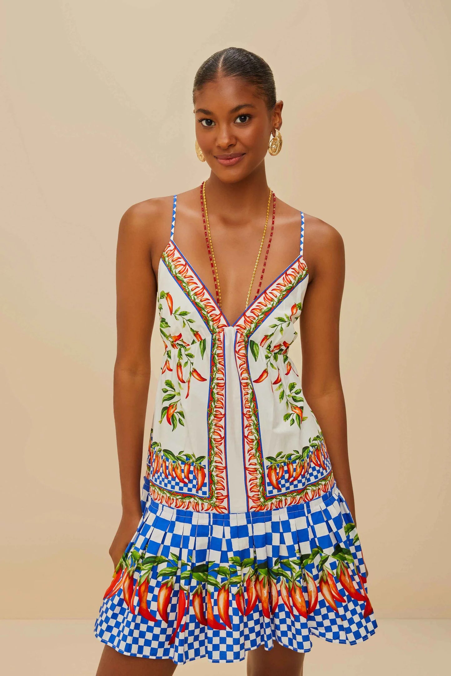 Mini vestido de algodón orgánico ainika picnic peppers blanco