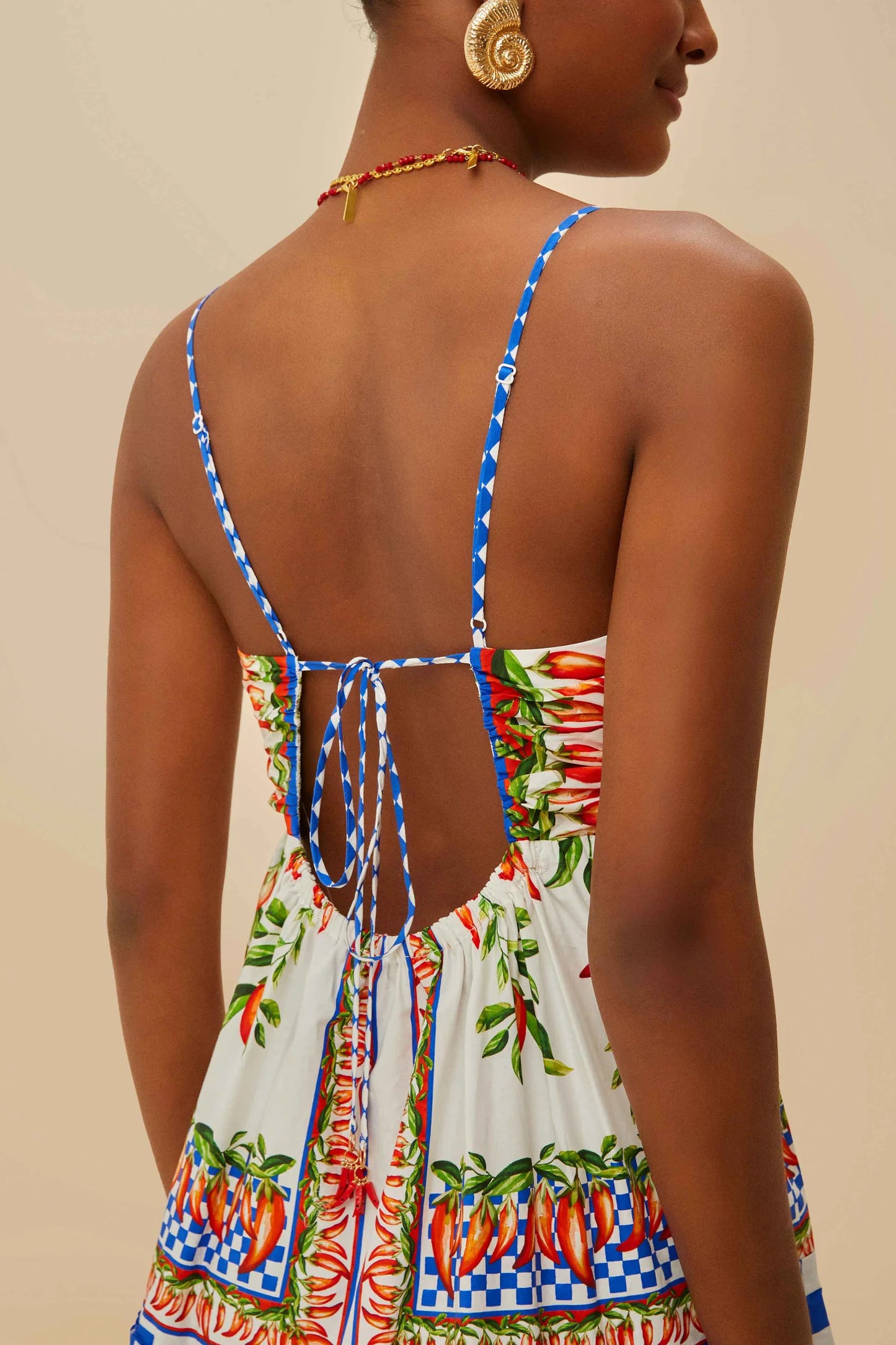 Mini vestido de algodón orgánico ainika picnic peppers blanco