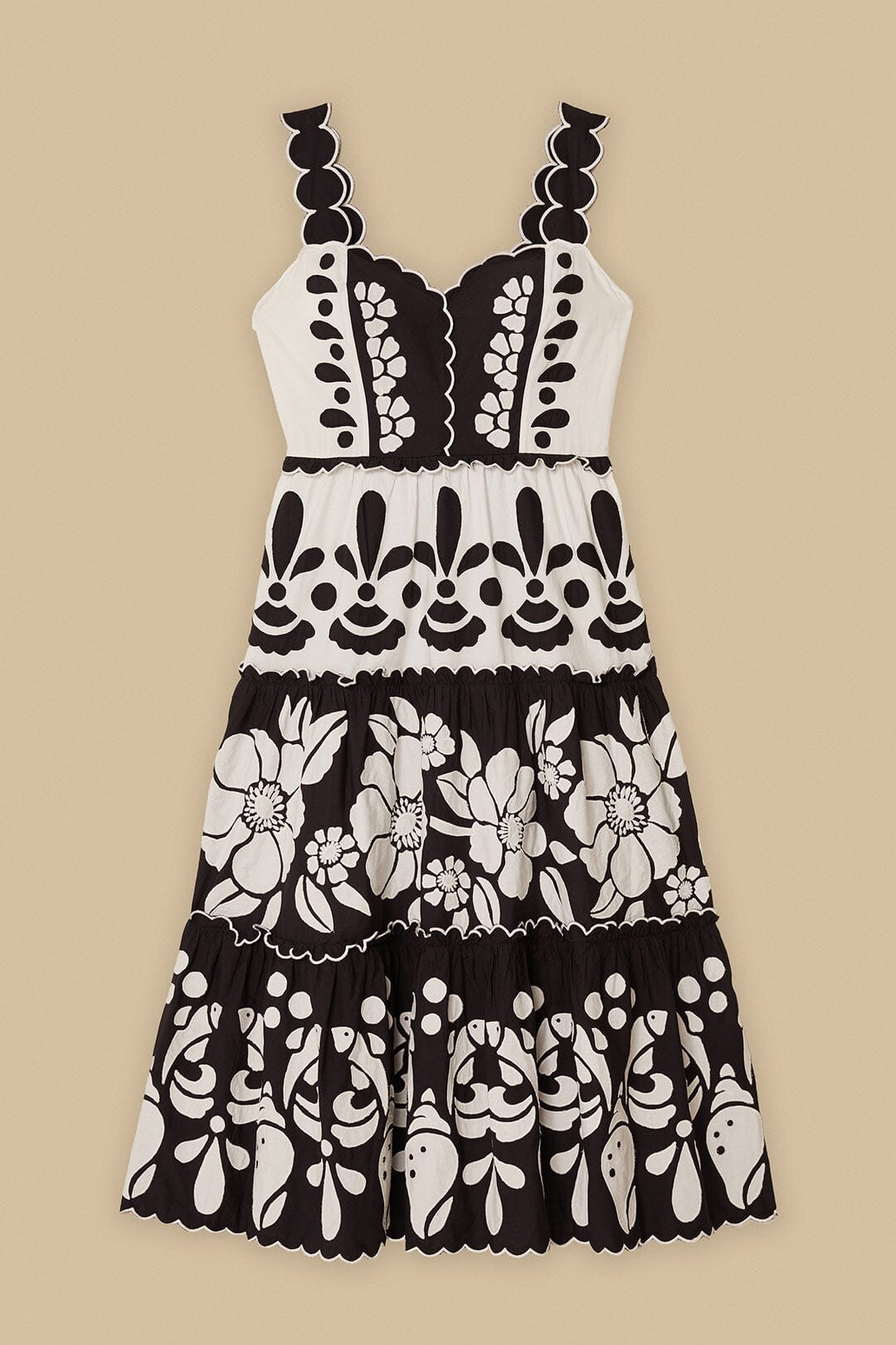 Vestido midi blanco y negro de algodón orgánico calado para el verano