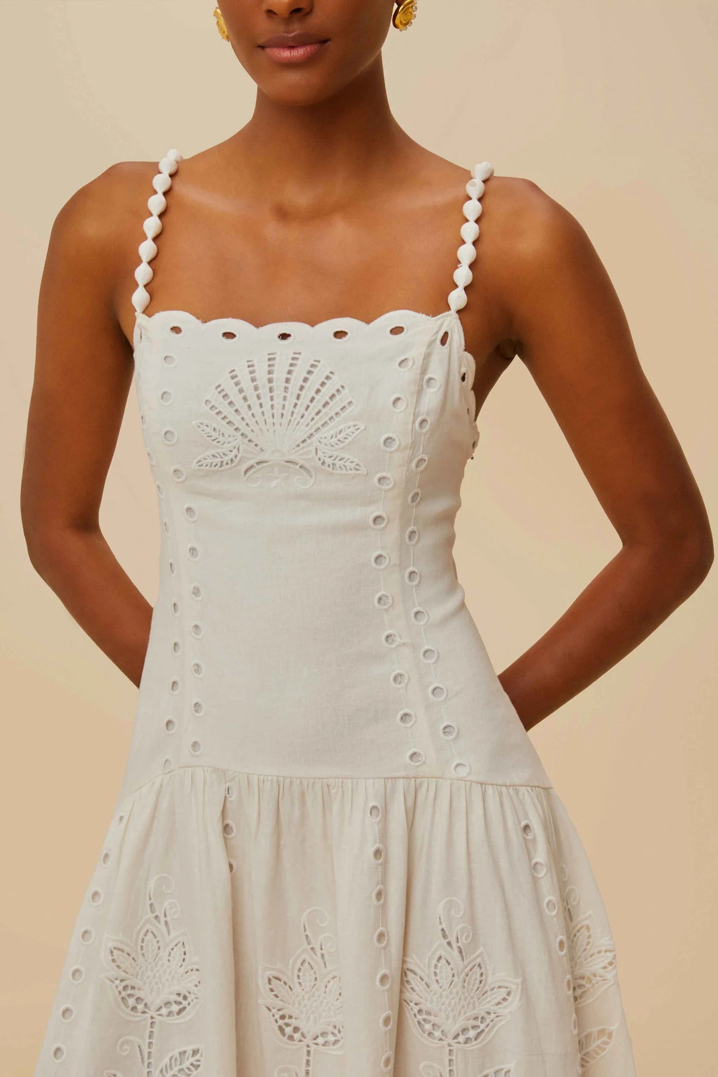 Vestido midi richelieu lenzing™ ecovero™ euroflax™ blanco