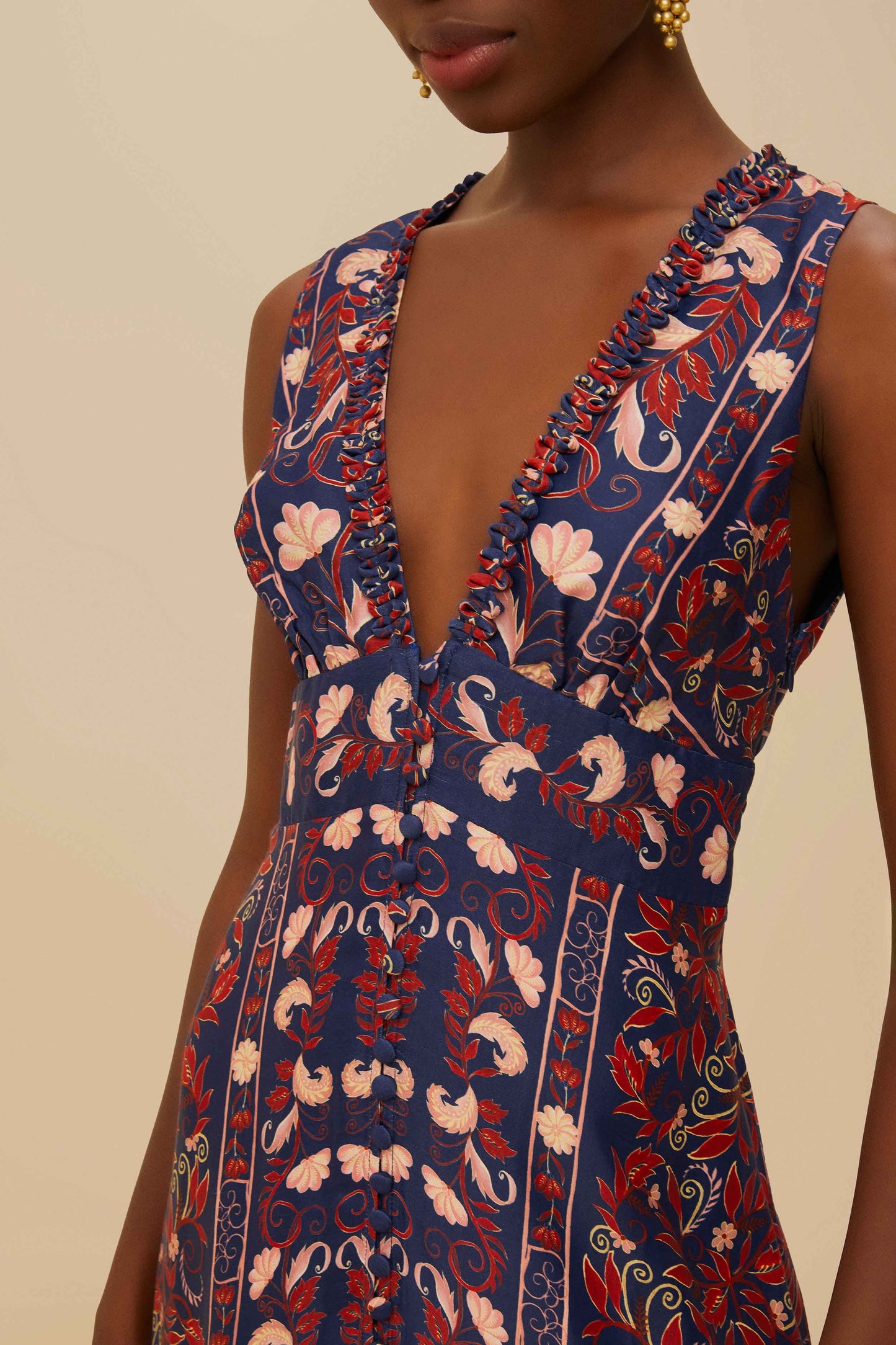 Vestido Midi Boho Floral Azul Marino