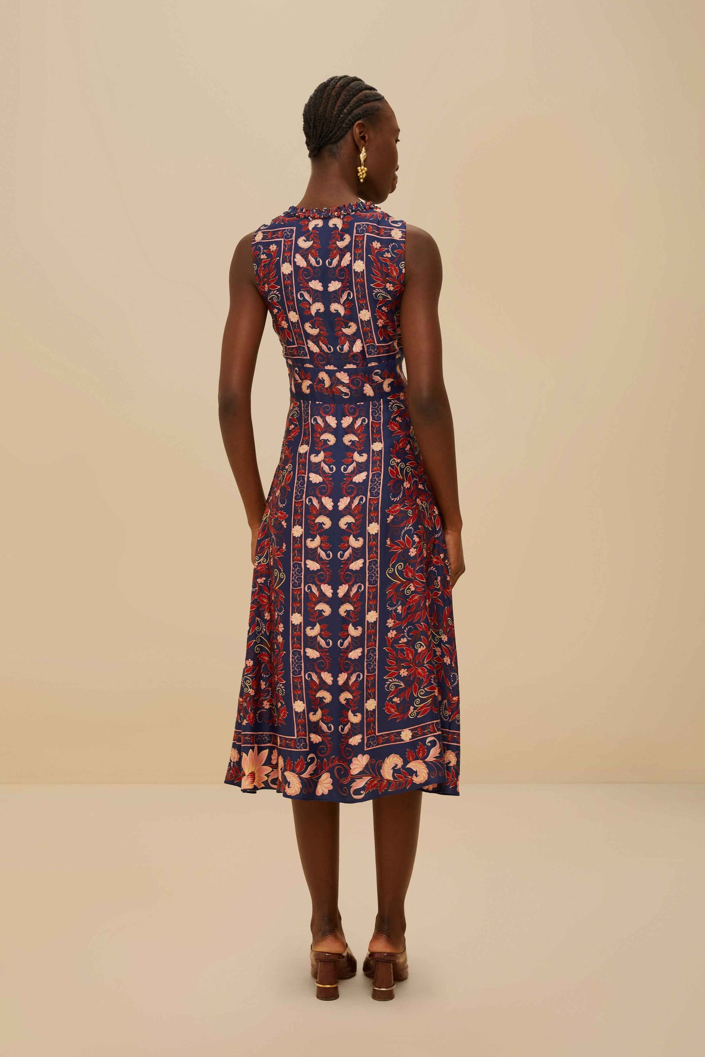 Vestido Midi Boho Floral Azul Marino