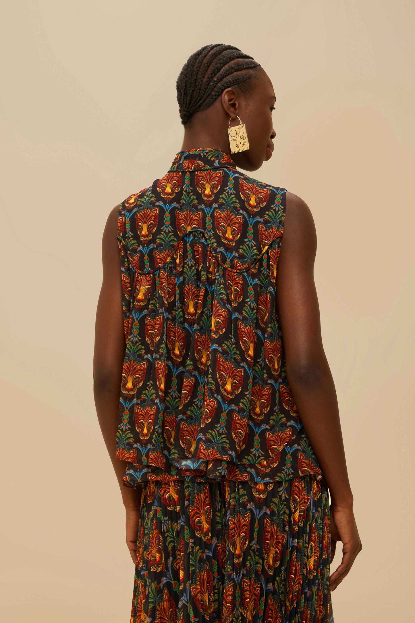 Blusa negra sin mangas estampado Boho Panther