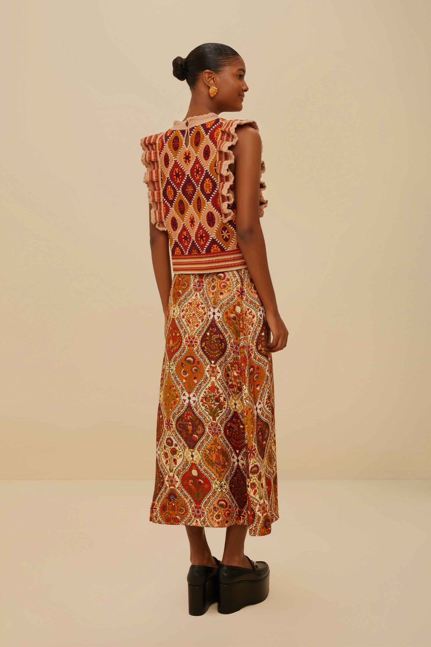 Falda midi multicolor con estampado natural en viscosa LENZING™ ECOVERO™