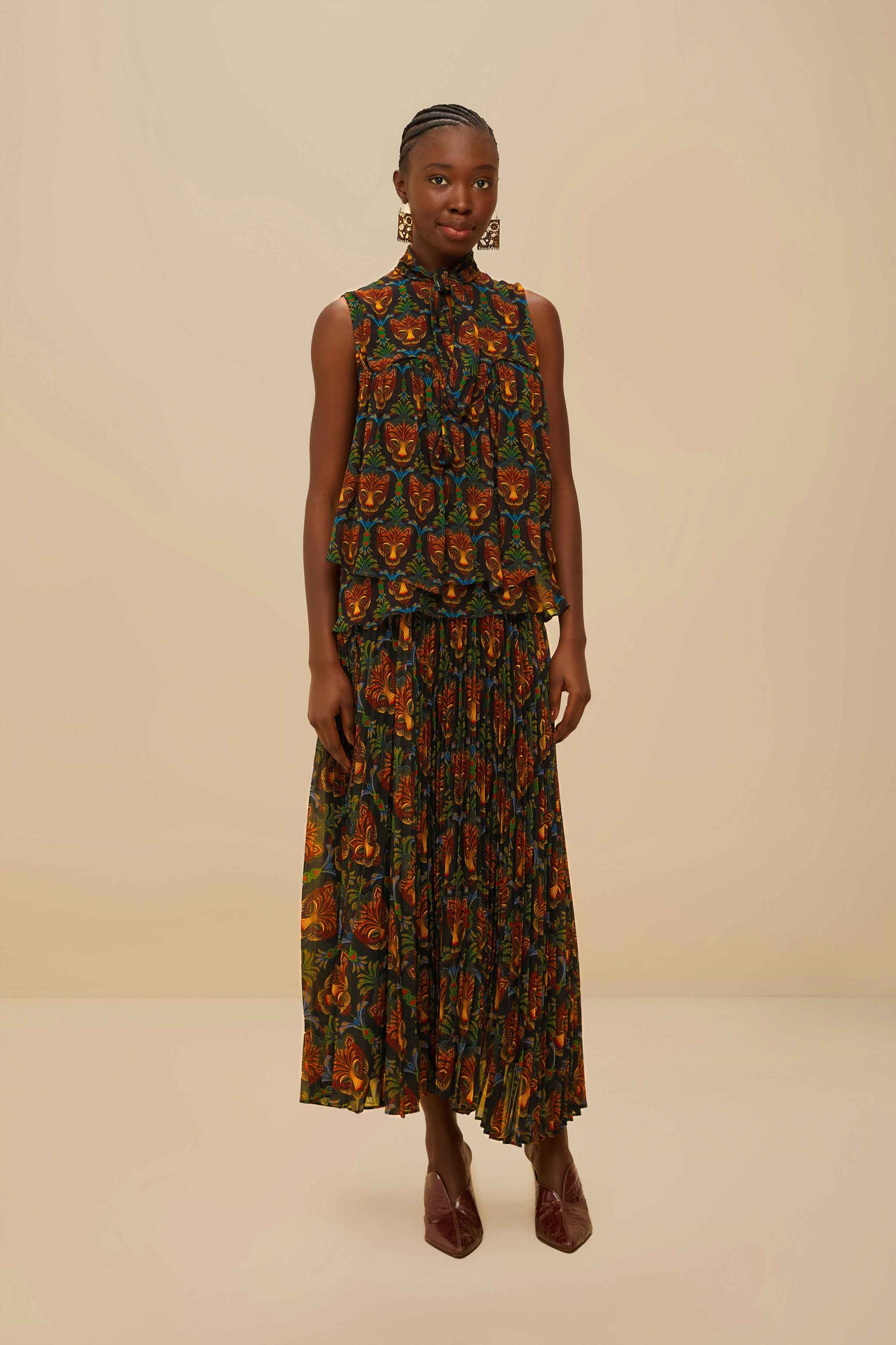 Maxi falda plisada estampado Boho Panther