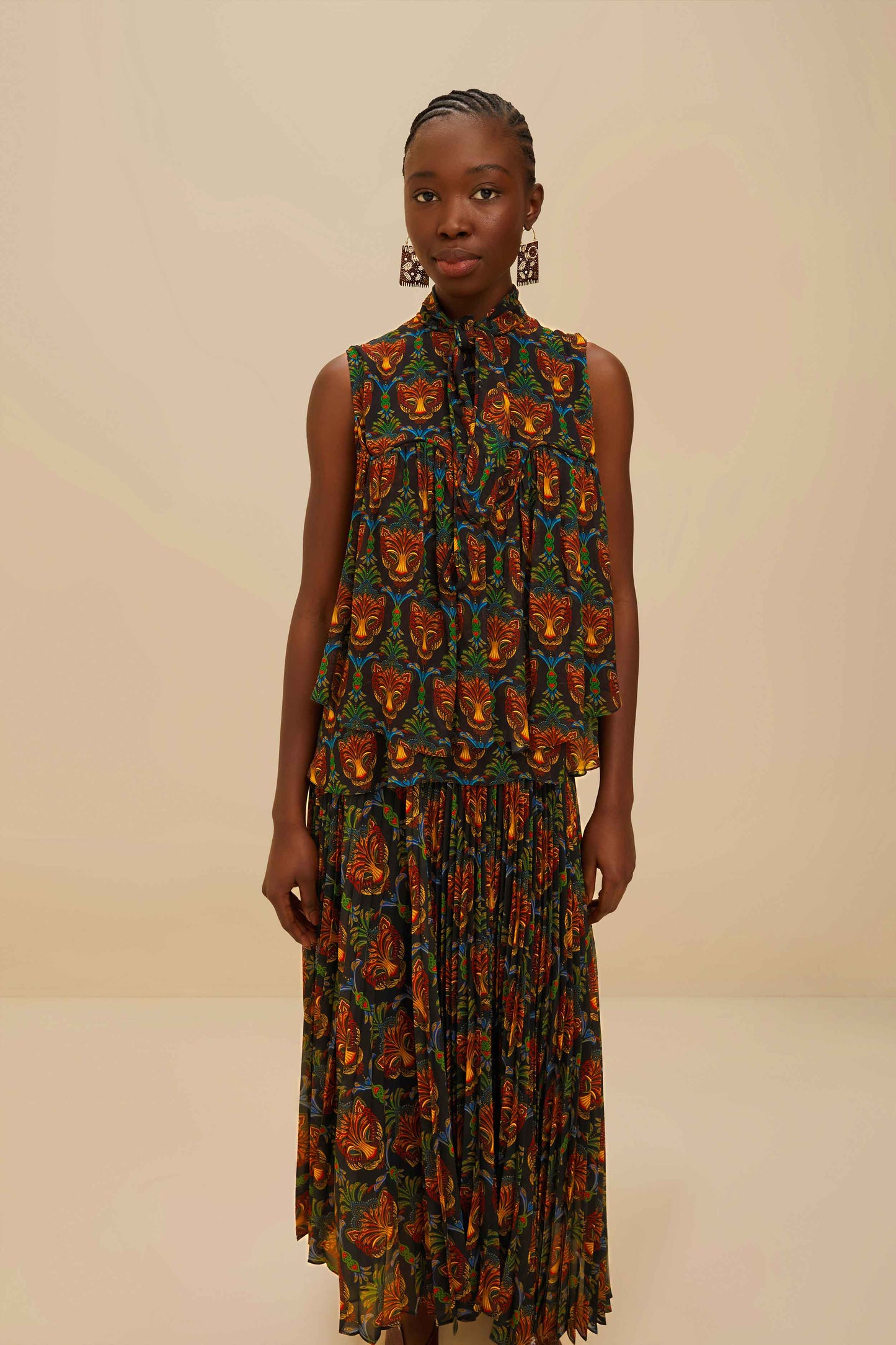 Maxi falda plisada estampado Boho Panther
