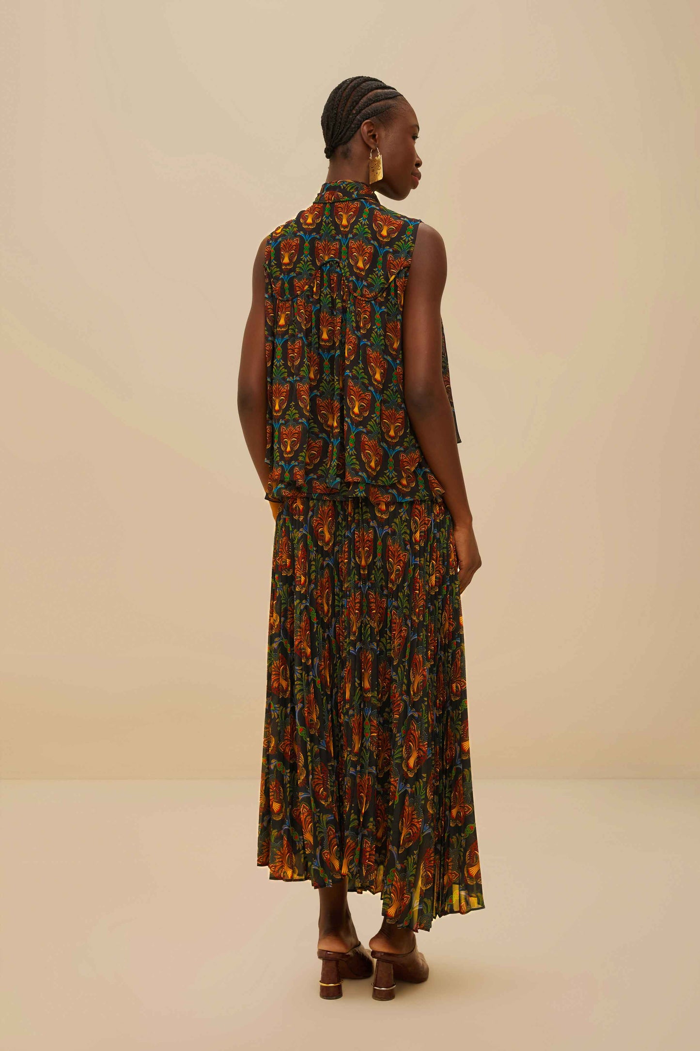 Maxi falda plisada estampado Boho Panther