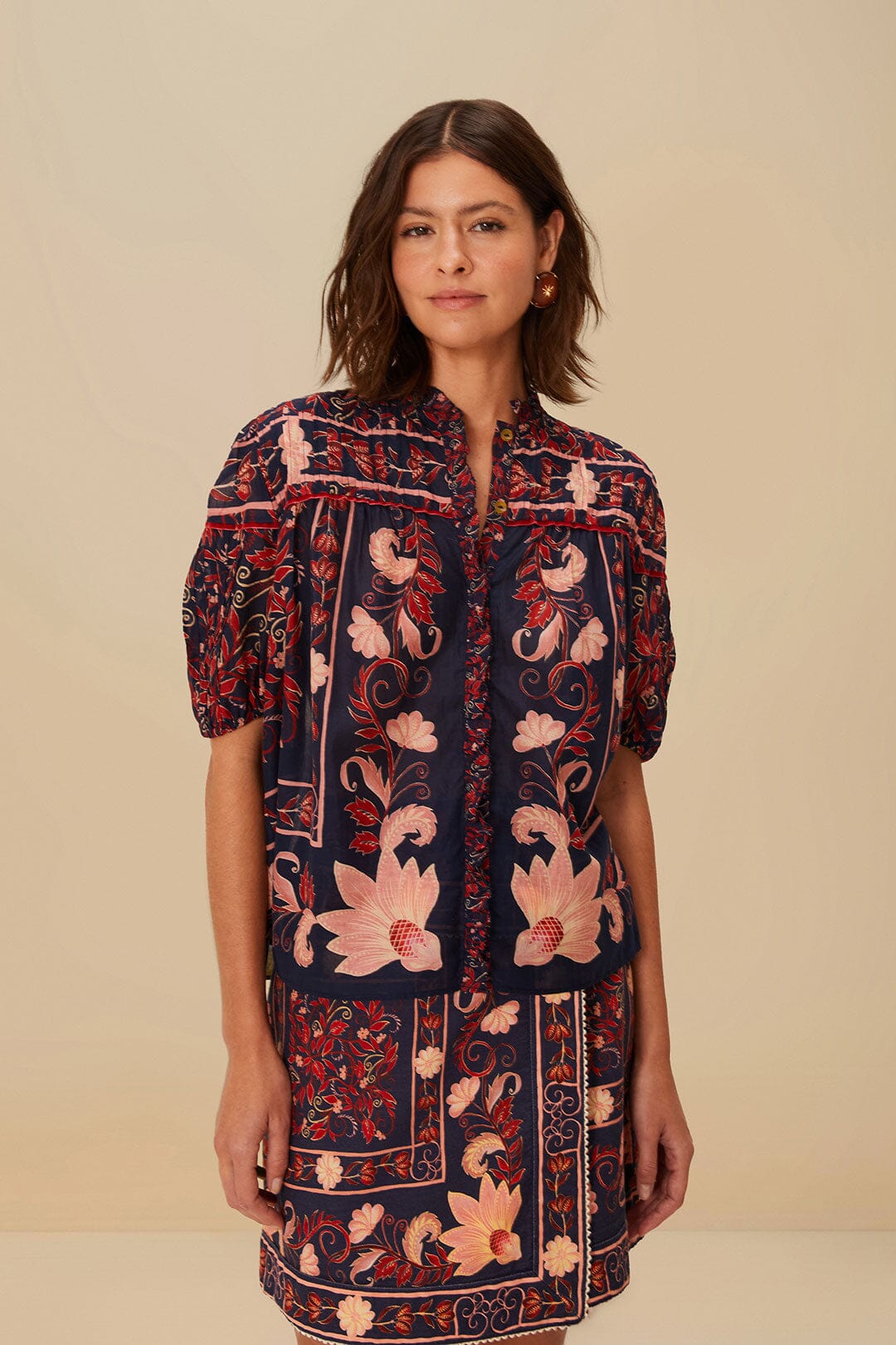 Blusa de pañuelo floral Boho azul marino
