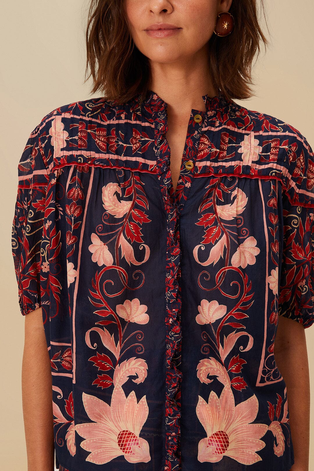 Blusa de pañuelo floral Boho azul marino