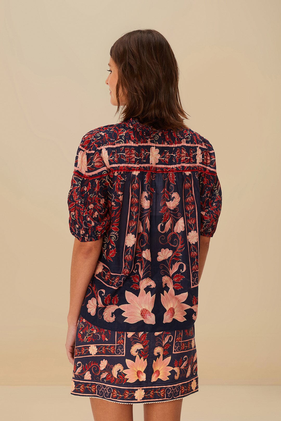 Blusa de pañuelo floral Boho azul marino