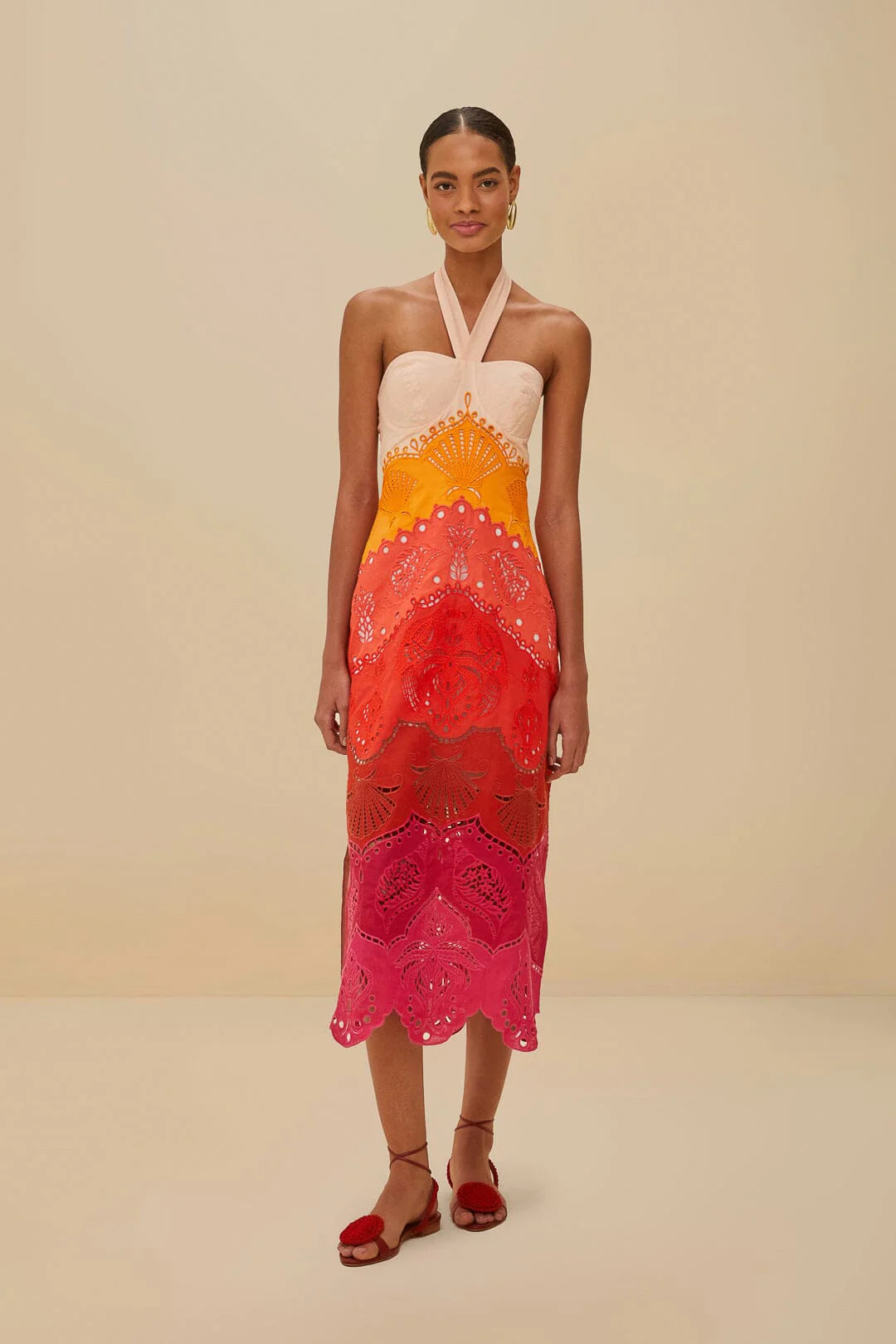 VESTIDO MIDI OMBRE RICHELIEU DEGRADADO VERANO