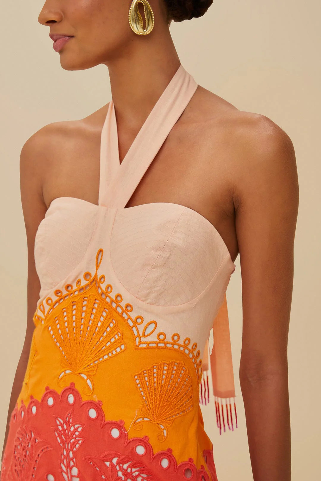 VESTIDO MIDI OMBRE RICHELIEU DEGRADADO VERANO
