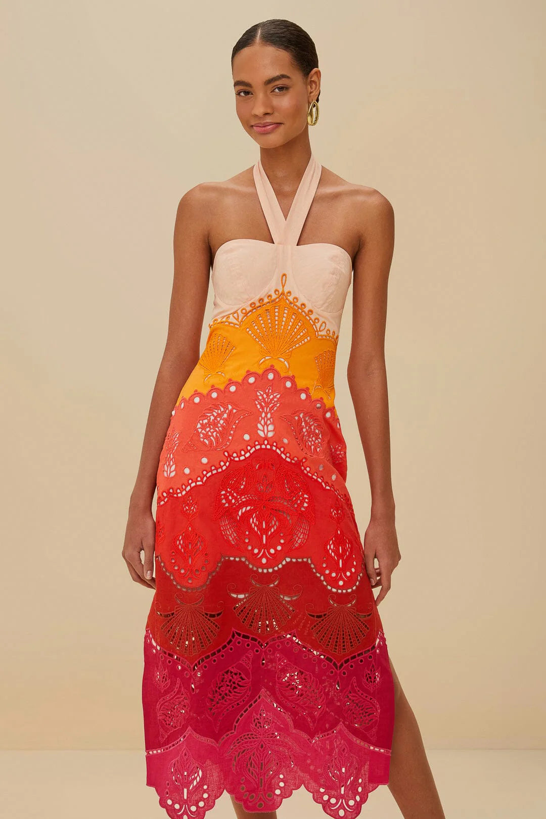 VESTIDO MIDI OMBRE RICHELIEU DEGRADADO VERANO