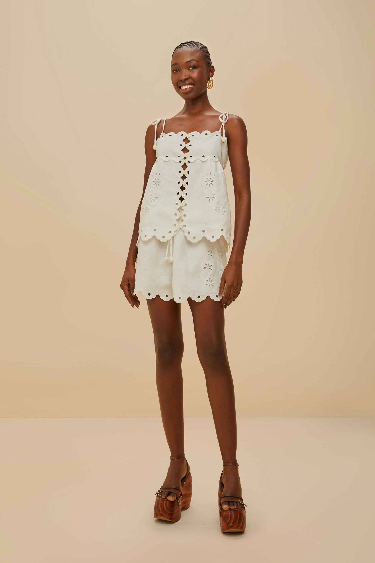 Blusa de lino de primera calidad Off-White Flowers Richelieu Euroflax'