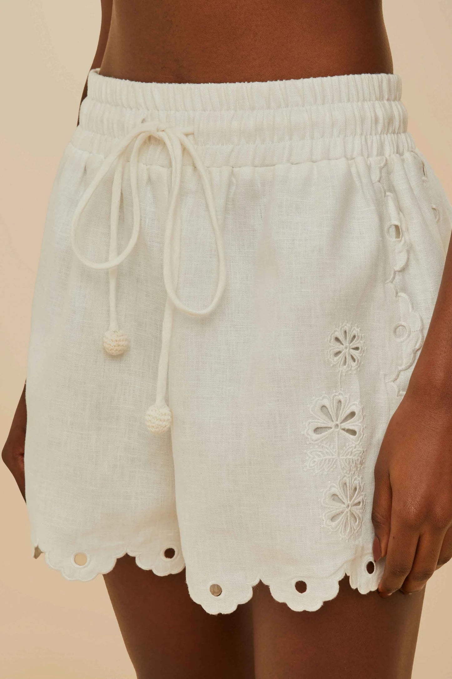 Pantalones cortos de lino premium richelieu euroflax™ de flores color hueso